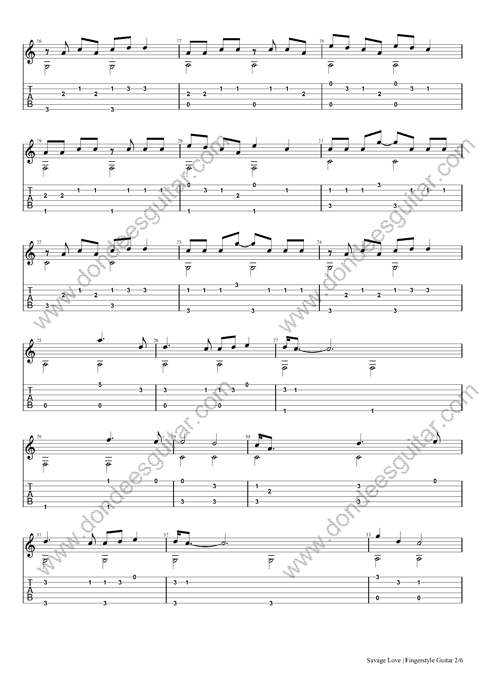 Savage Love Fingerstyle Tabs