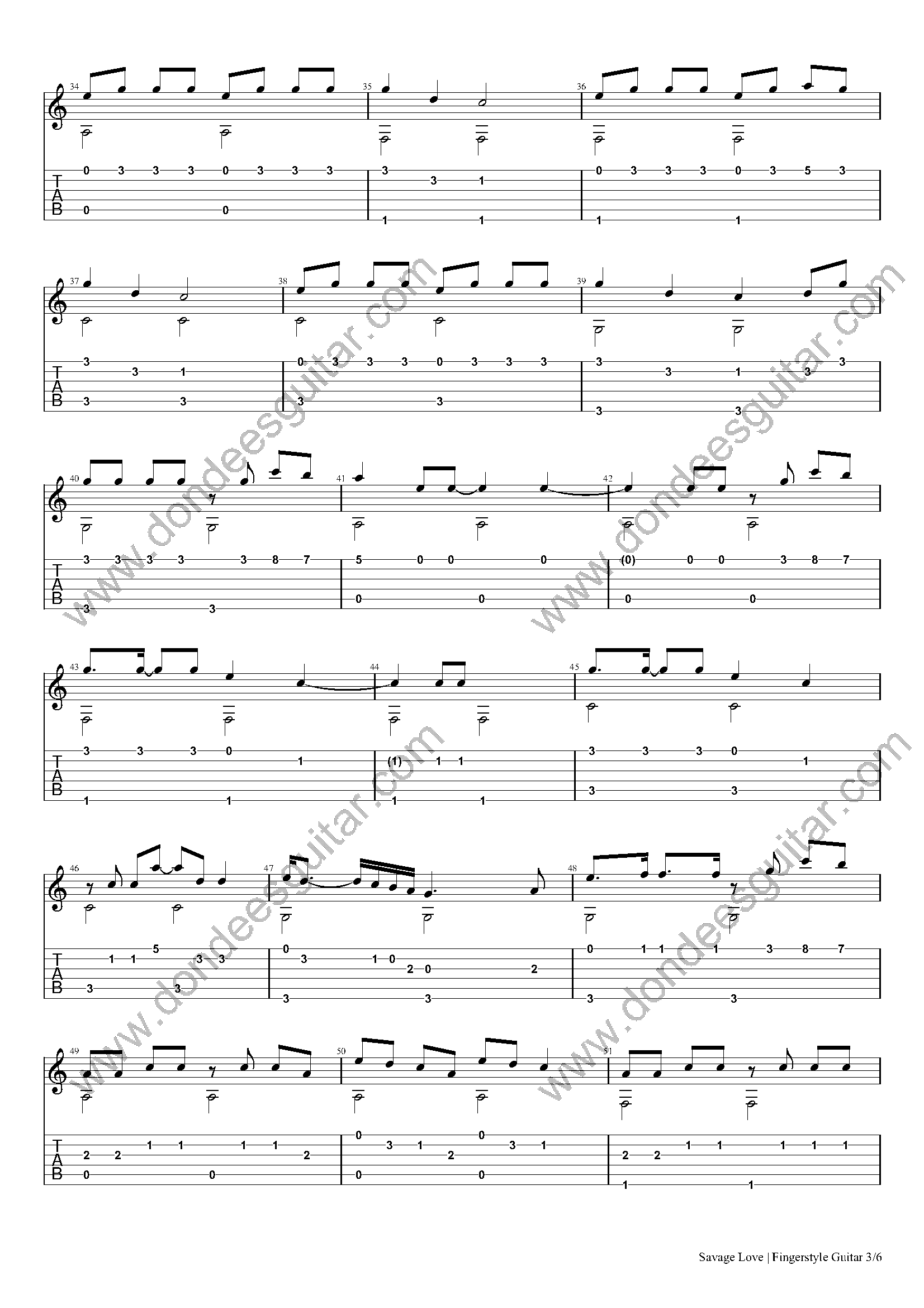 Savage Love Fingerstyle Tabs