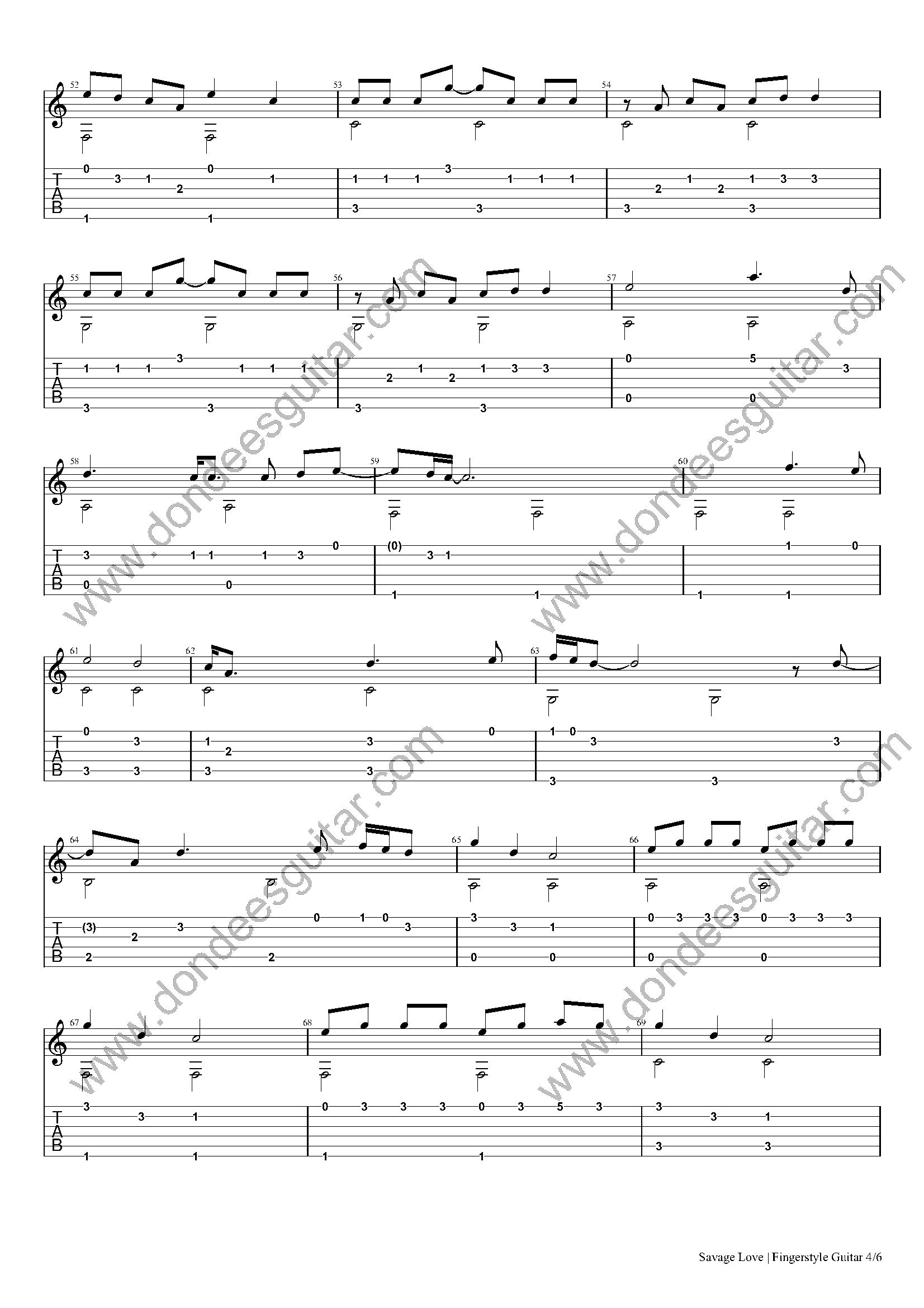 Savage Love Fingerstyle Tabs