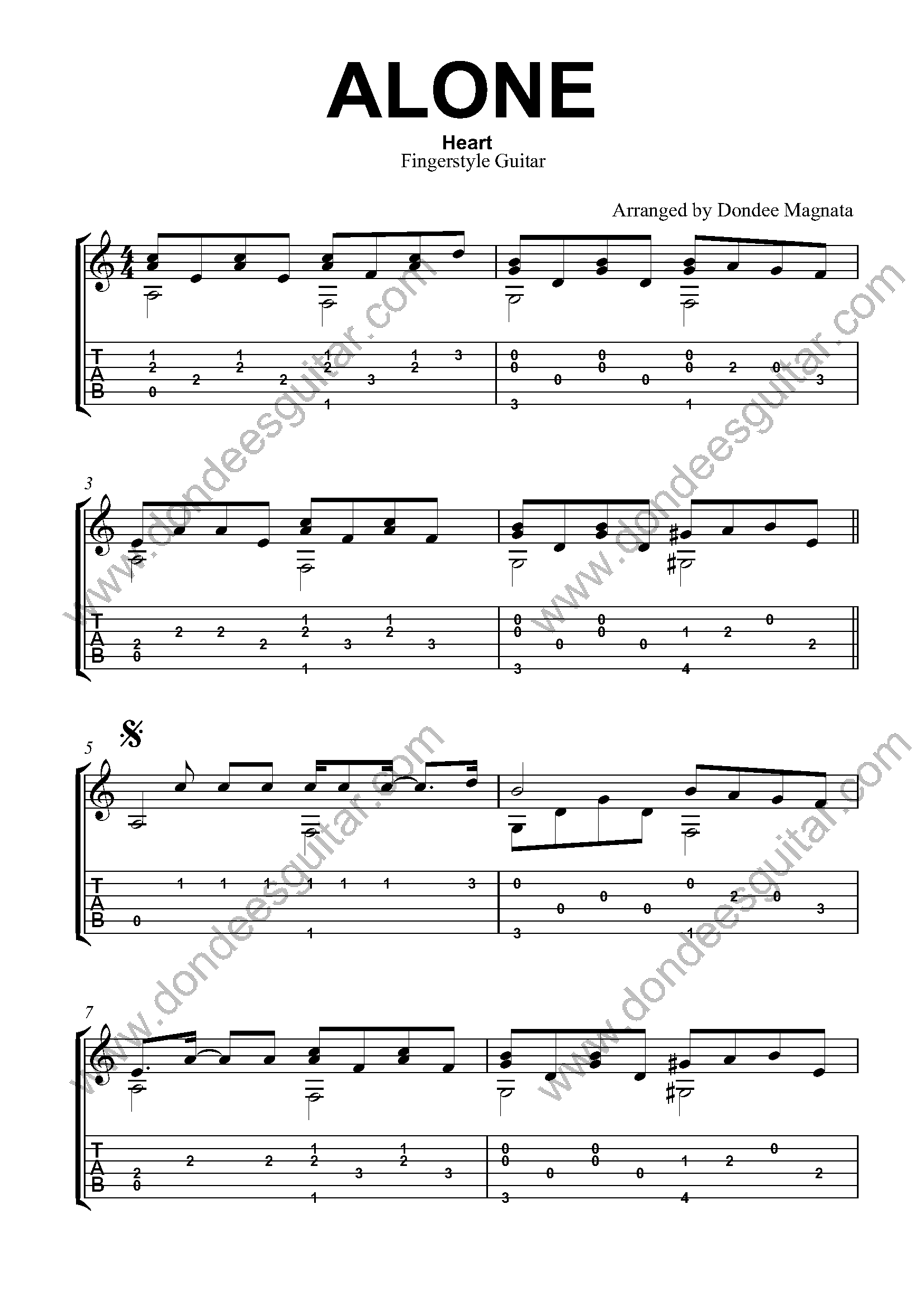 Heart Alone Guitar Tab in Bb Minor - Download & Print - SKU: MN0058929