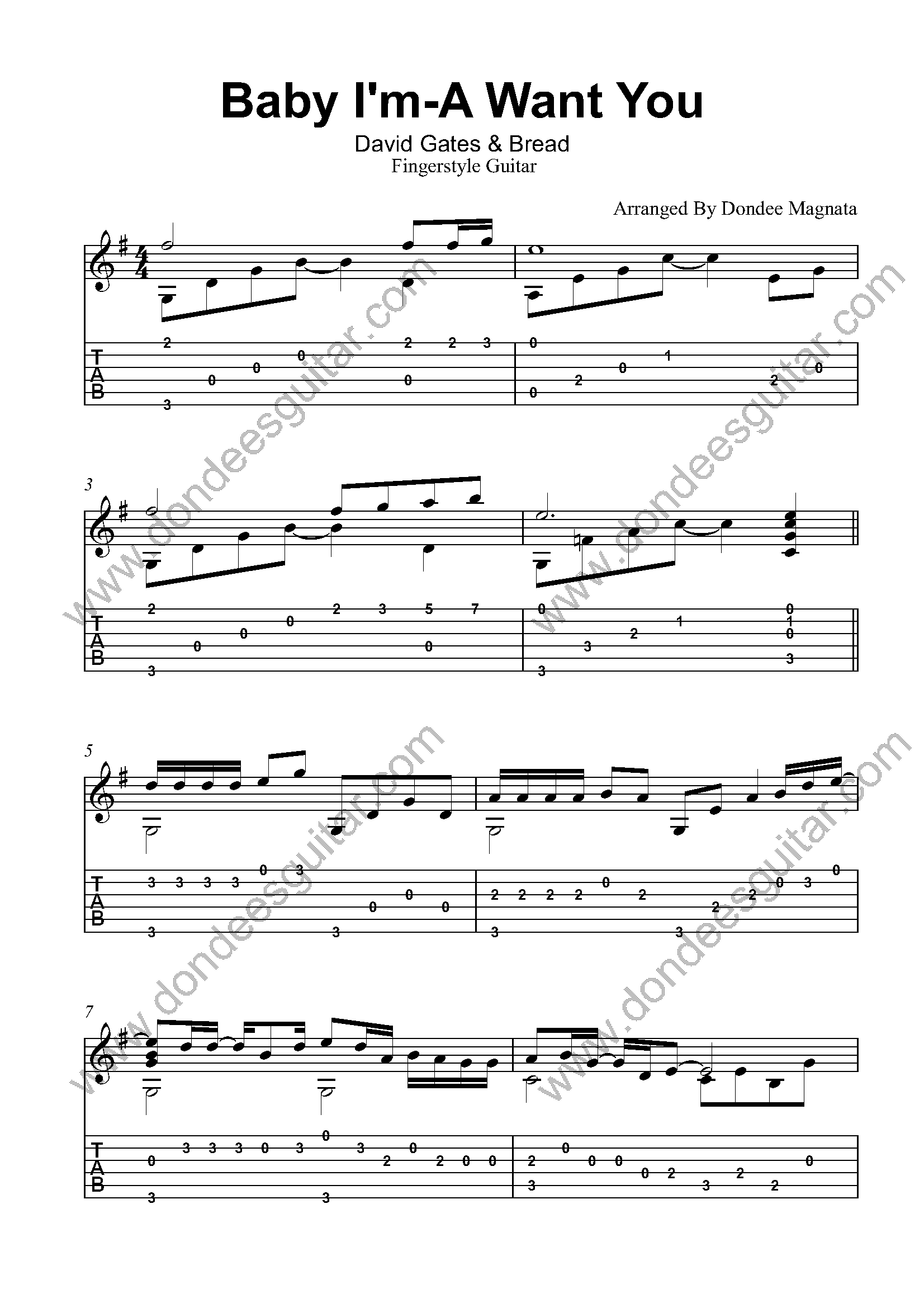 Baby I'm A Want You Fingerstyle Tabs