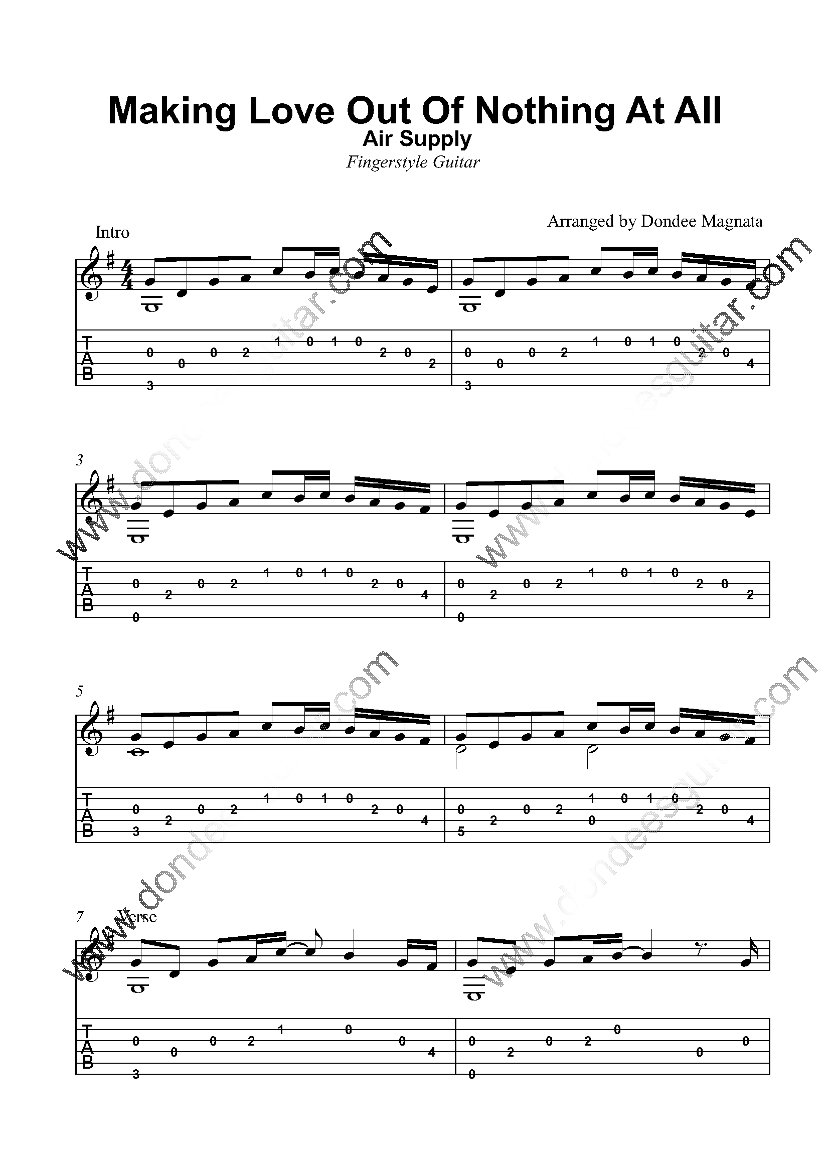 Making Love Out Of Nothing At All Fingerstyle Tabs