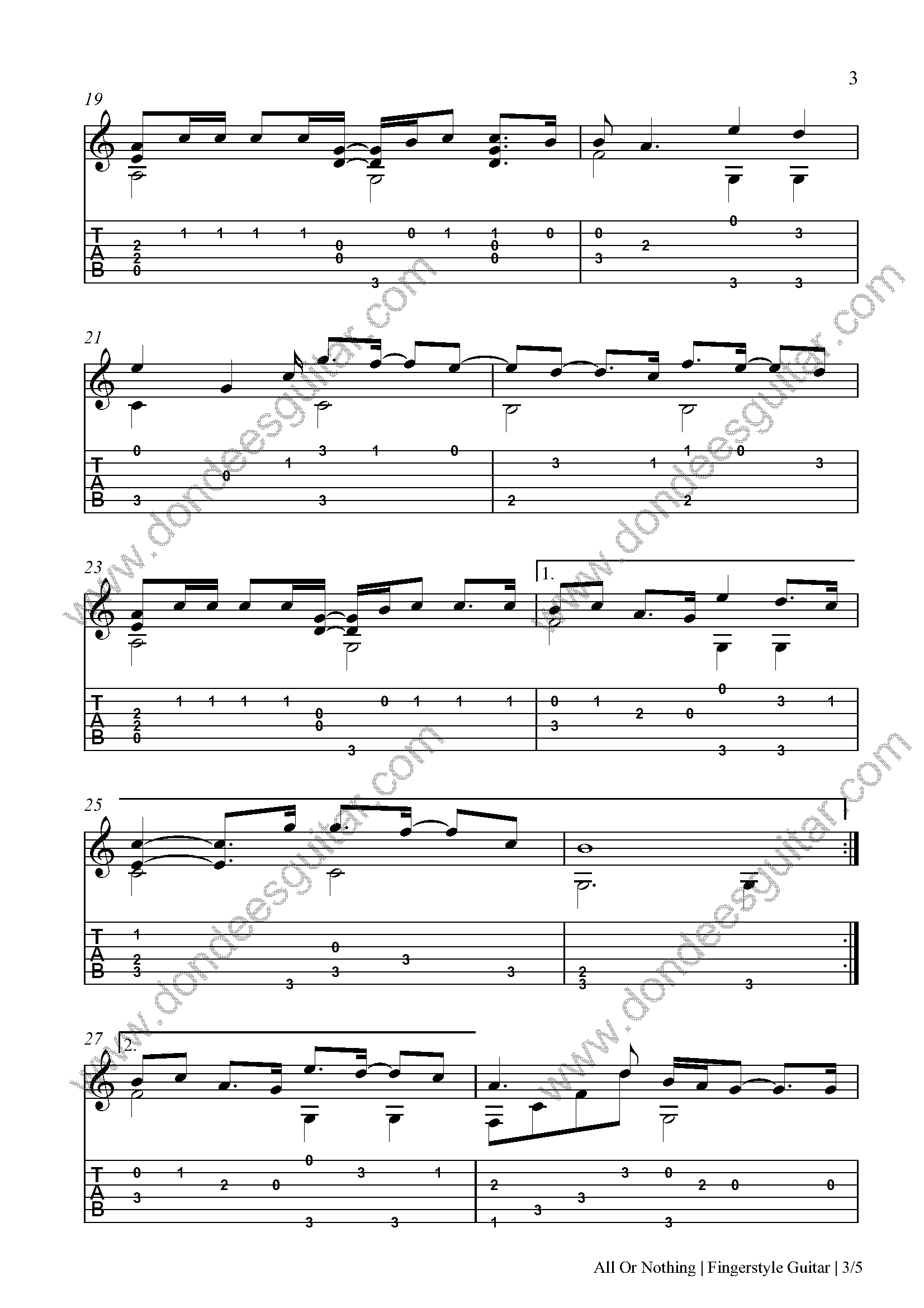 All Or Nothing Fingerstyle Tabs