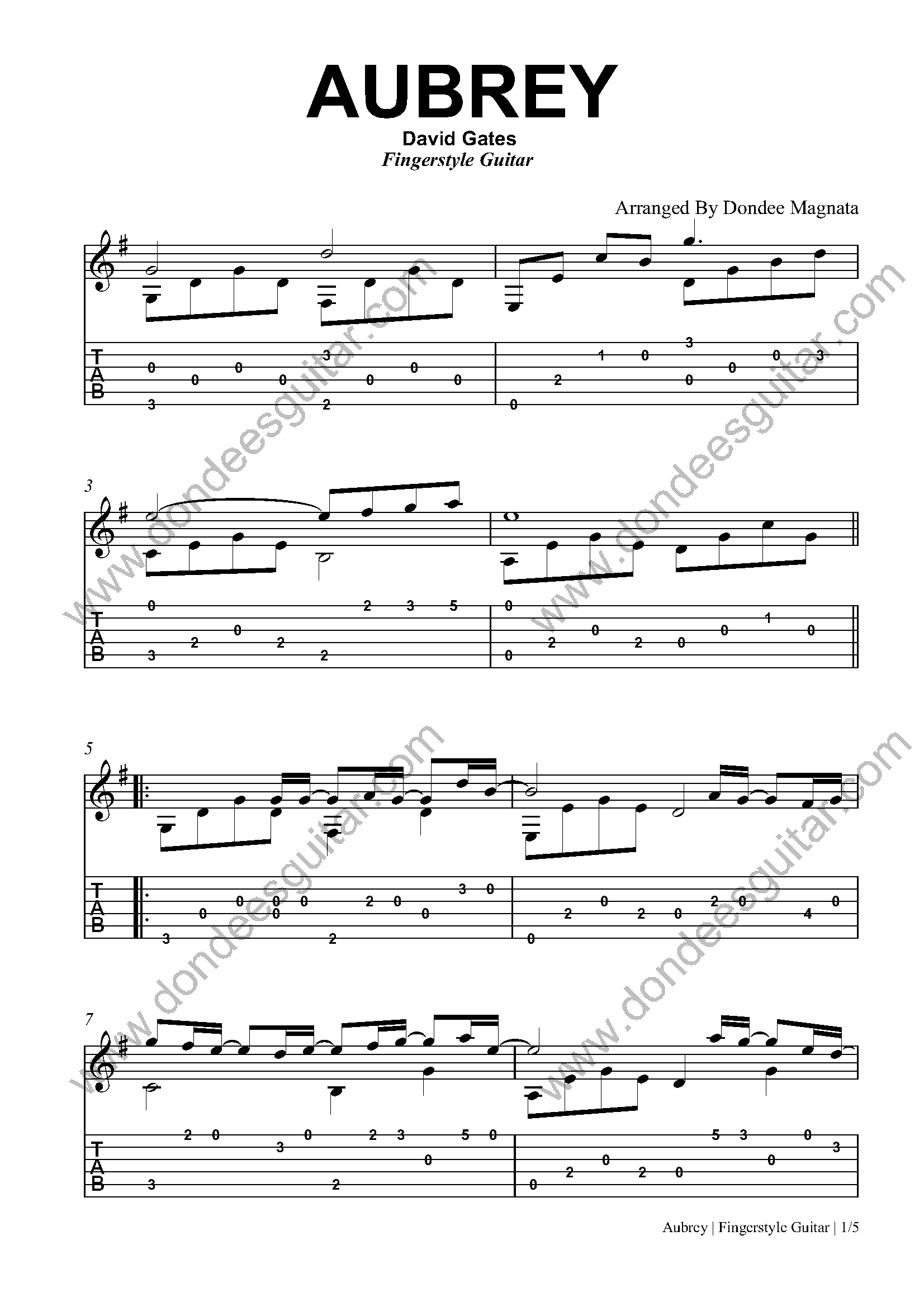 Aubrey Fingerstyle Guitar Tabs