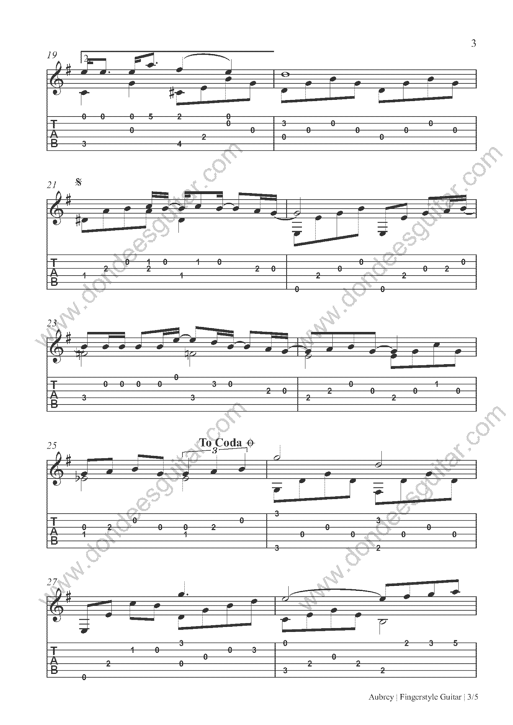 Aubrey Fingerstyle Guitar Tabs