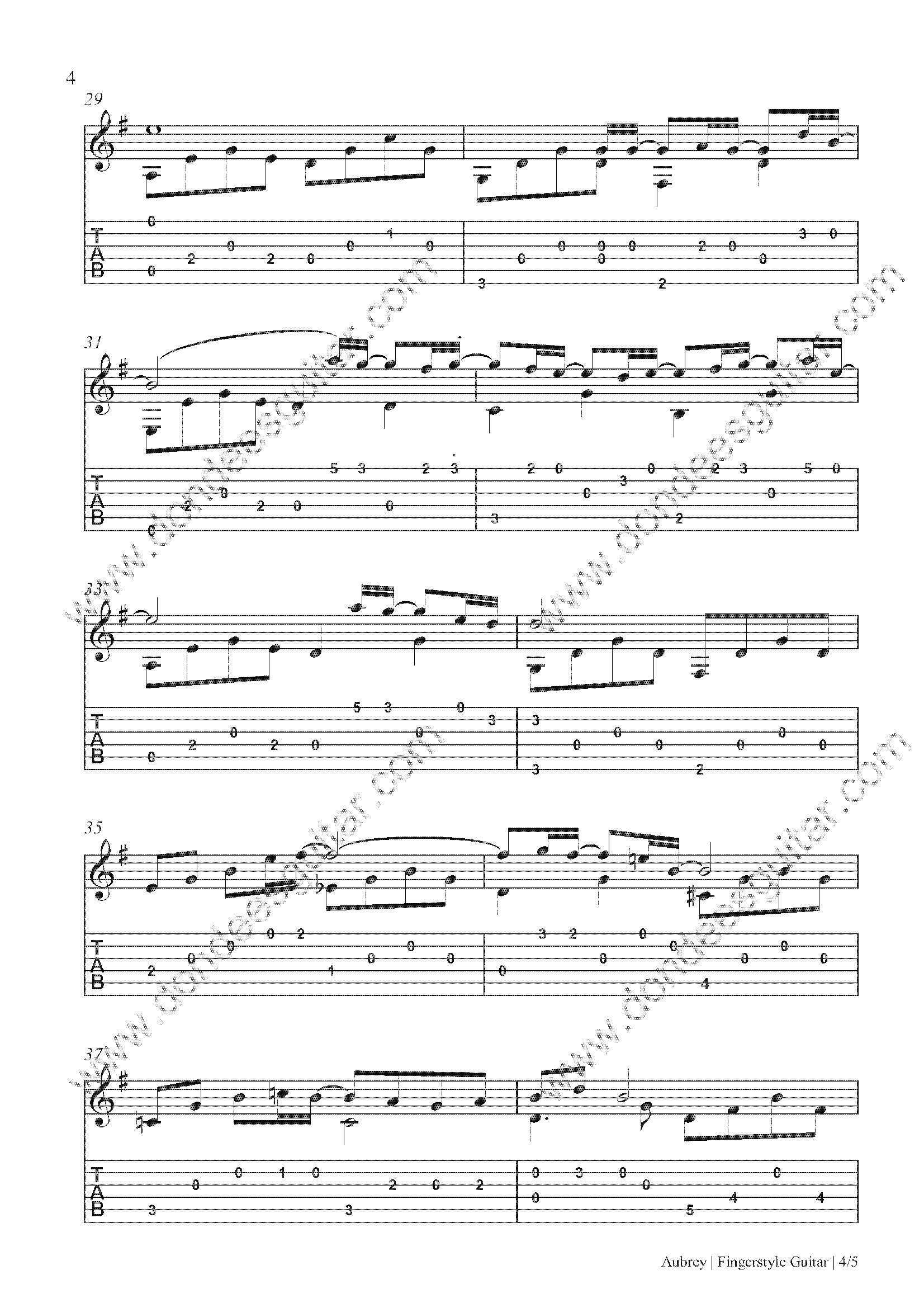 Aubrey Fingerstyle Guitar Tabs