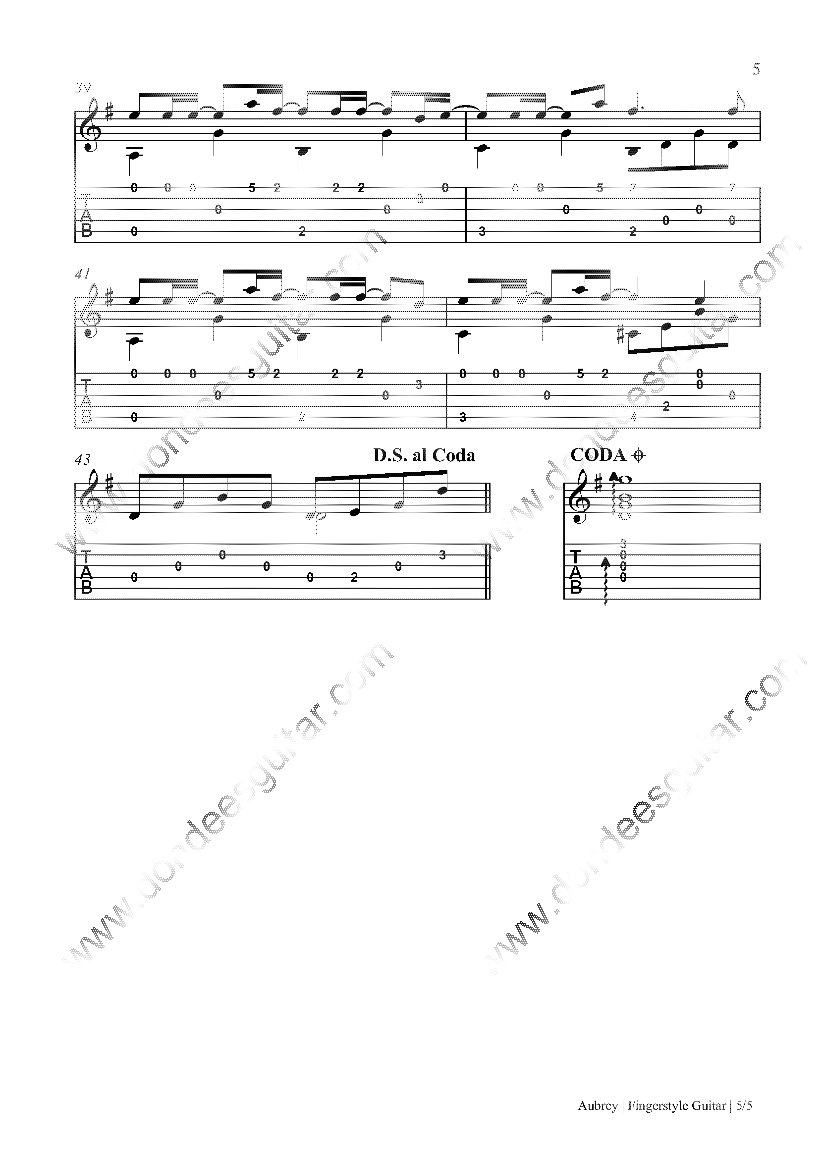 Aubrey Fingerstyle Guitar Tabs