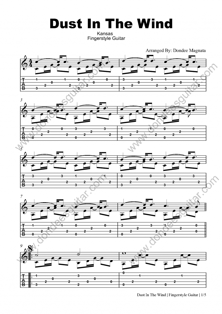 Dust In The Wind Fingerstyle Tabs Kansas Dondee