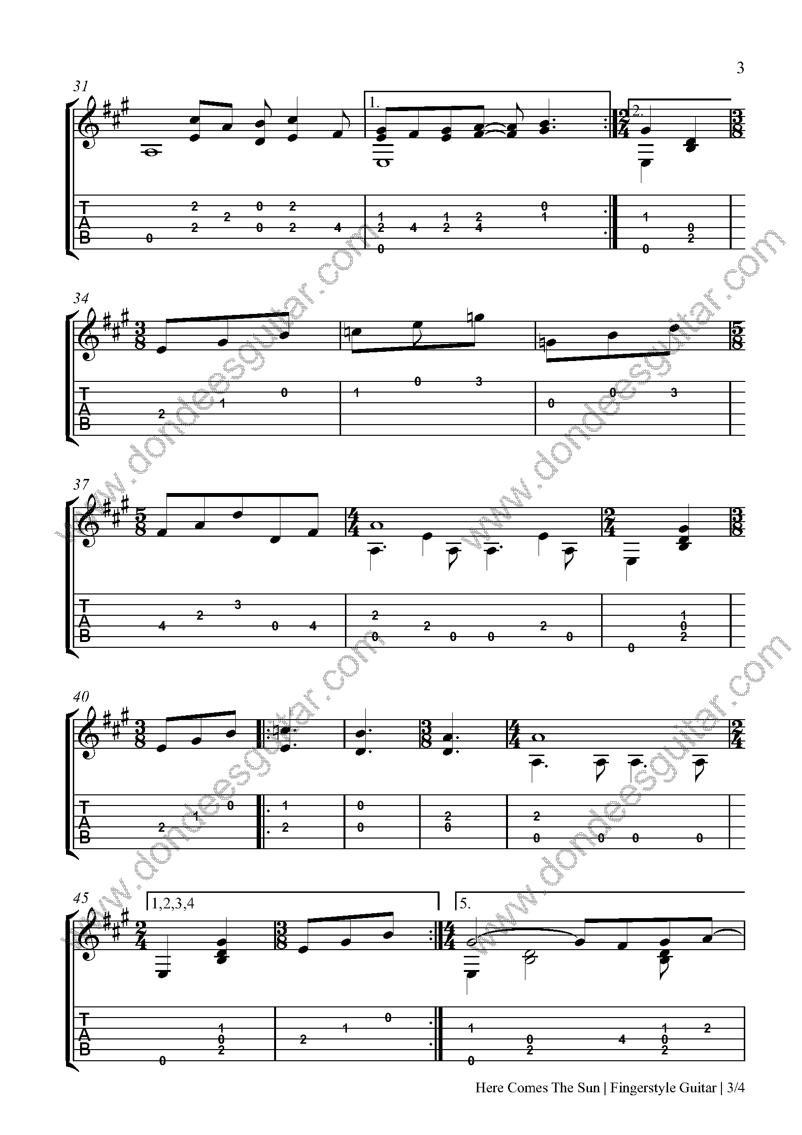 Here Comes The Sun Fingerstyle Tabs