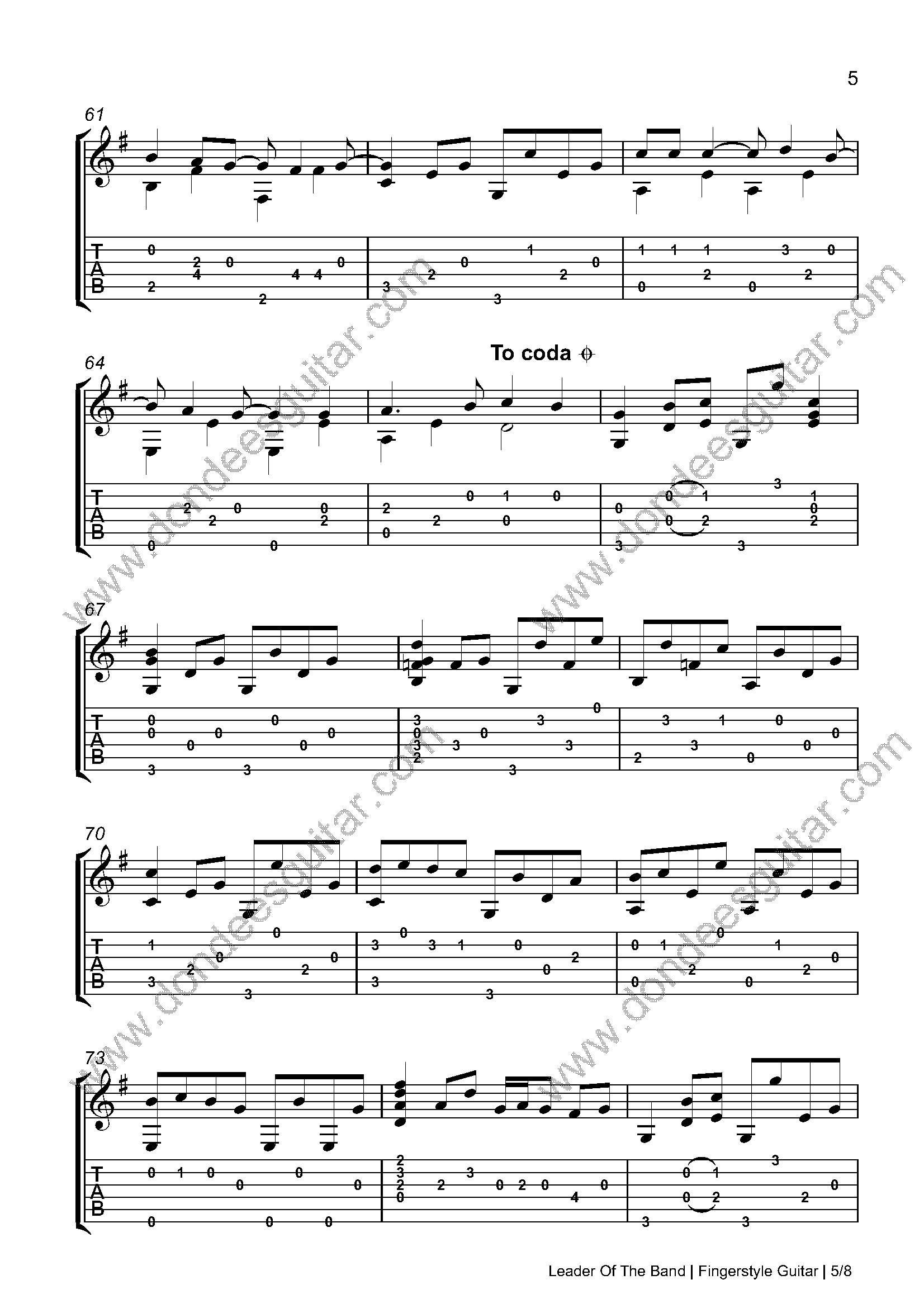 Leader Of The Band Fingerstyle Tabs