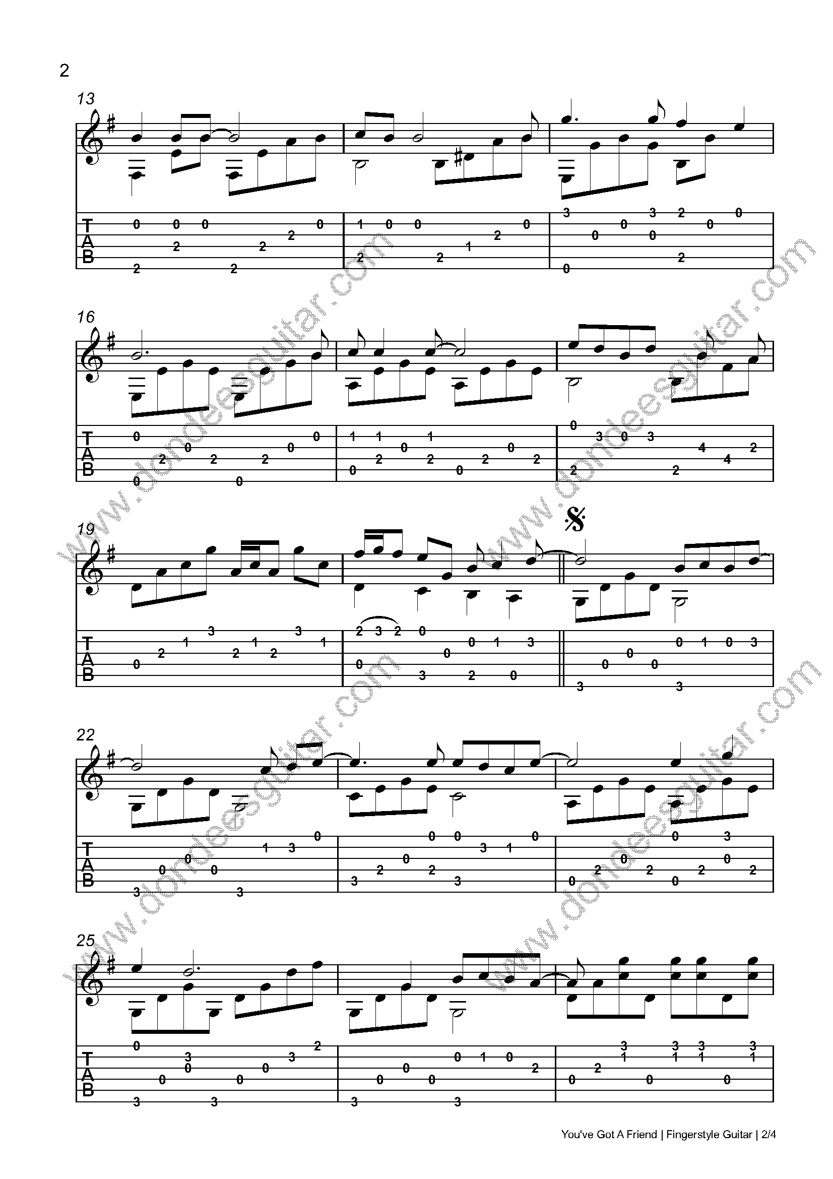 You've Got A Friend Fingerstyle Tabs