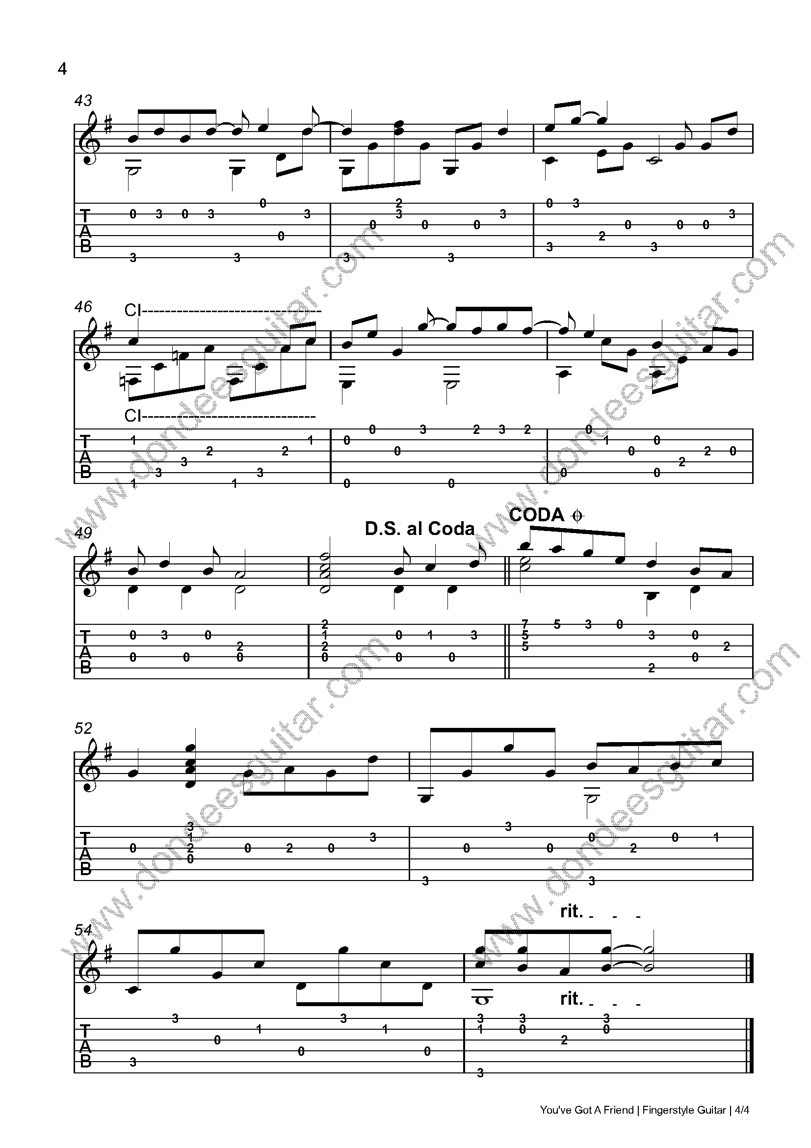 You've Got A Friend Fingerstyle Tabs