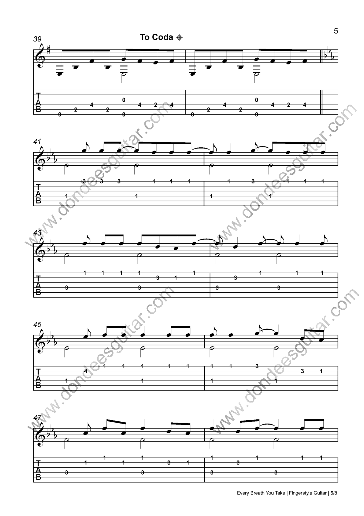 Every Breath You Take Fingerstyle Tabs - The Police | Dondee's Guitar