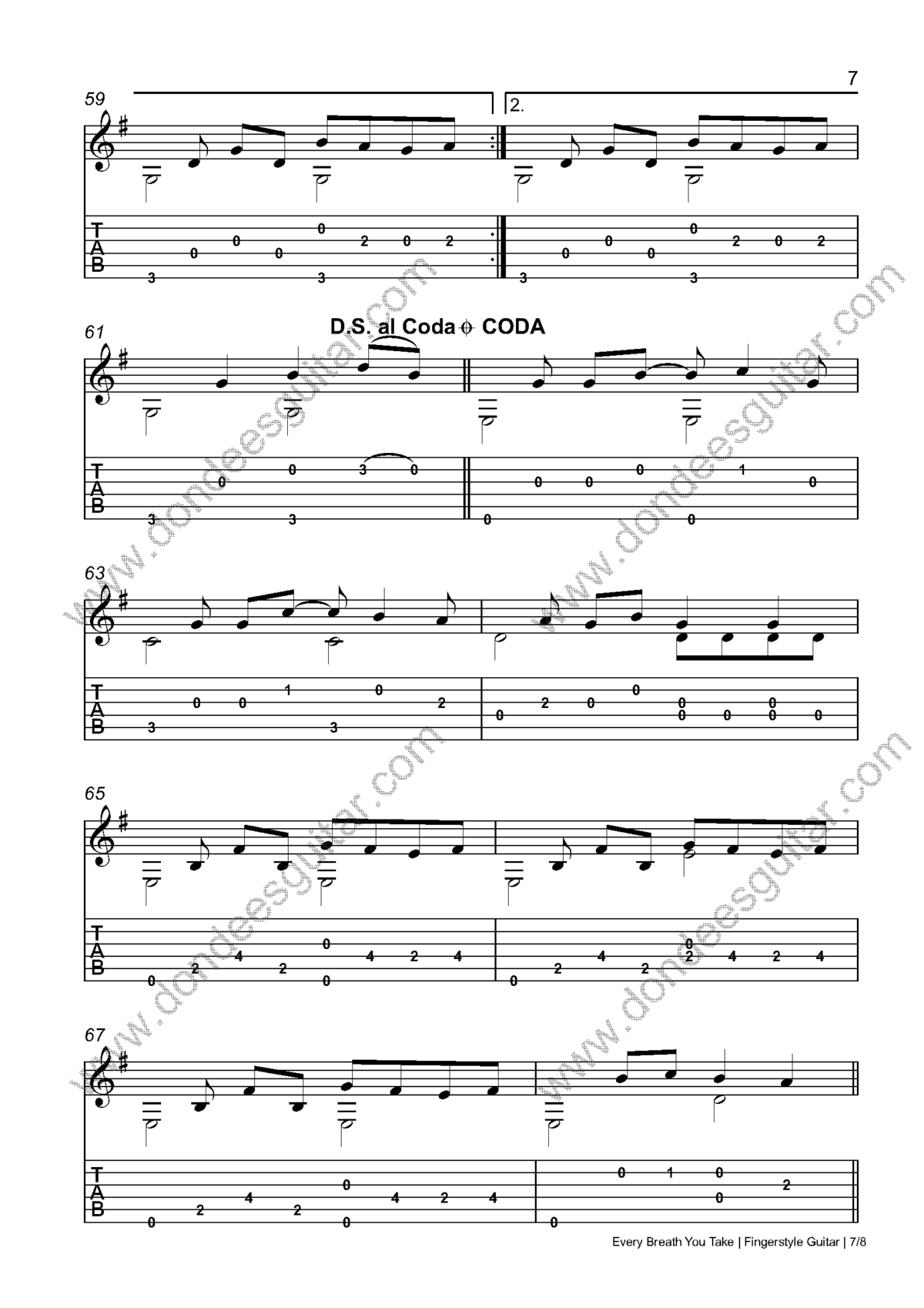 Every Breath You Take Fingerstyle Tabs - The Police | Dondee's Guitar