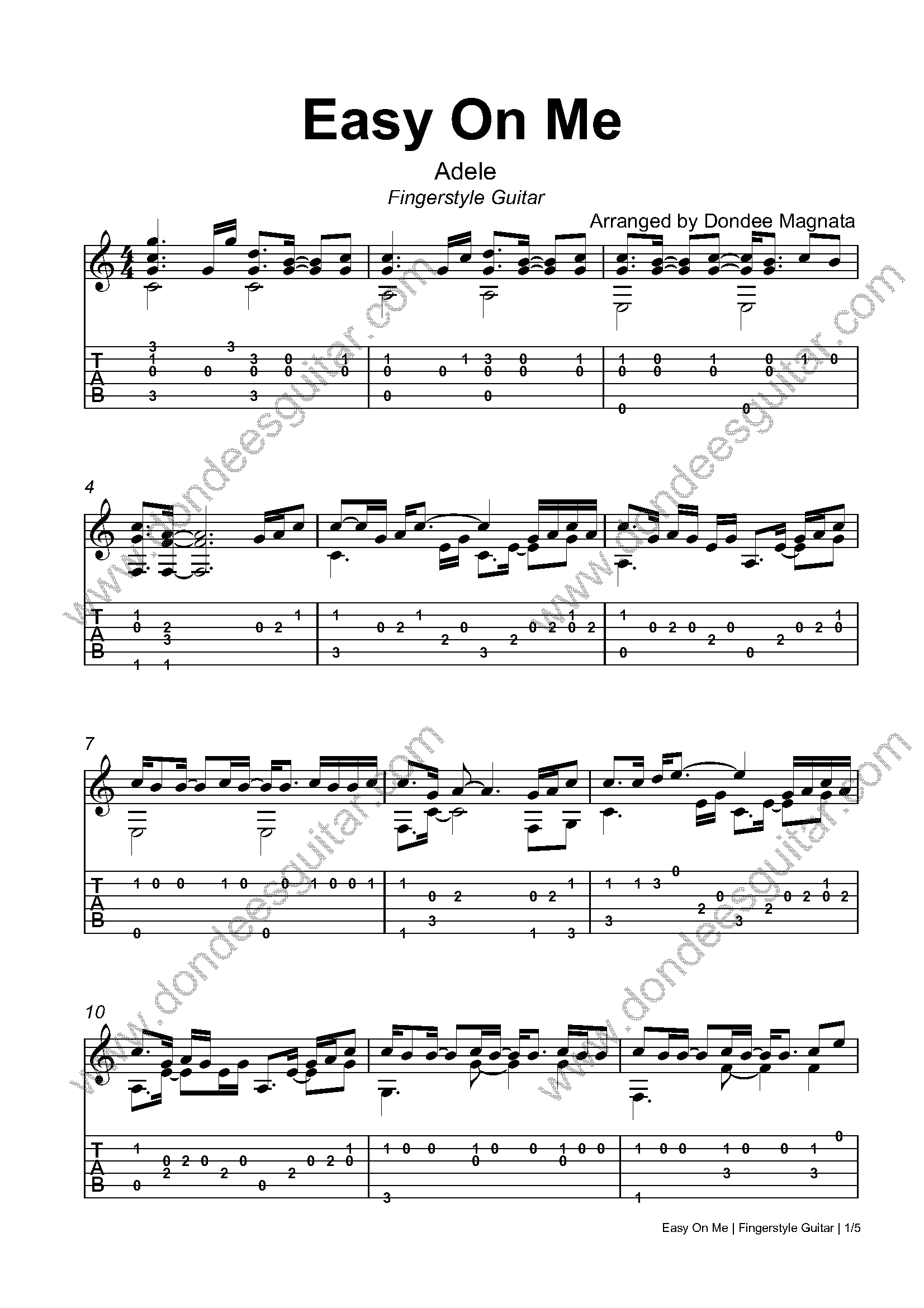 Easy On Me Fingerstyle Tabs