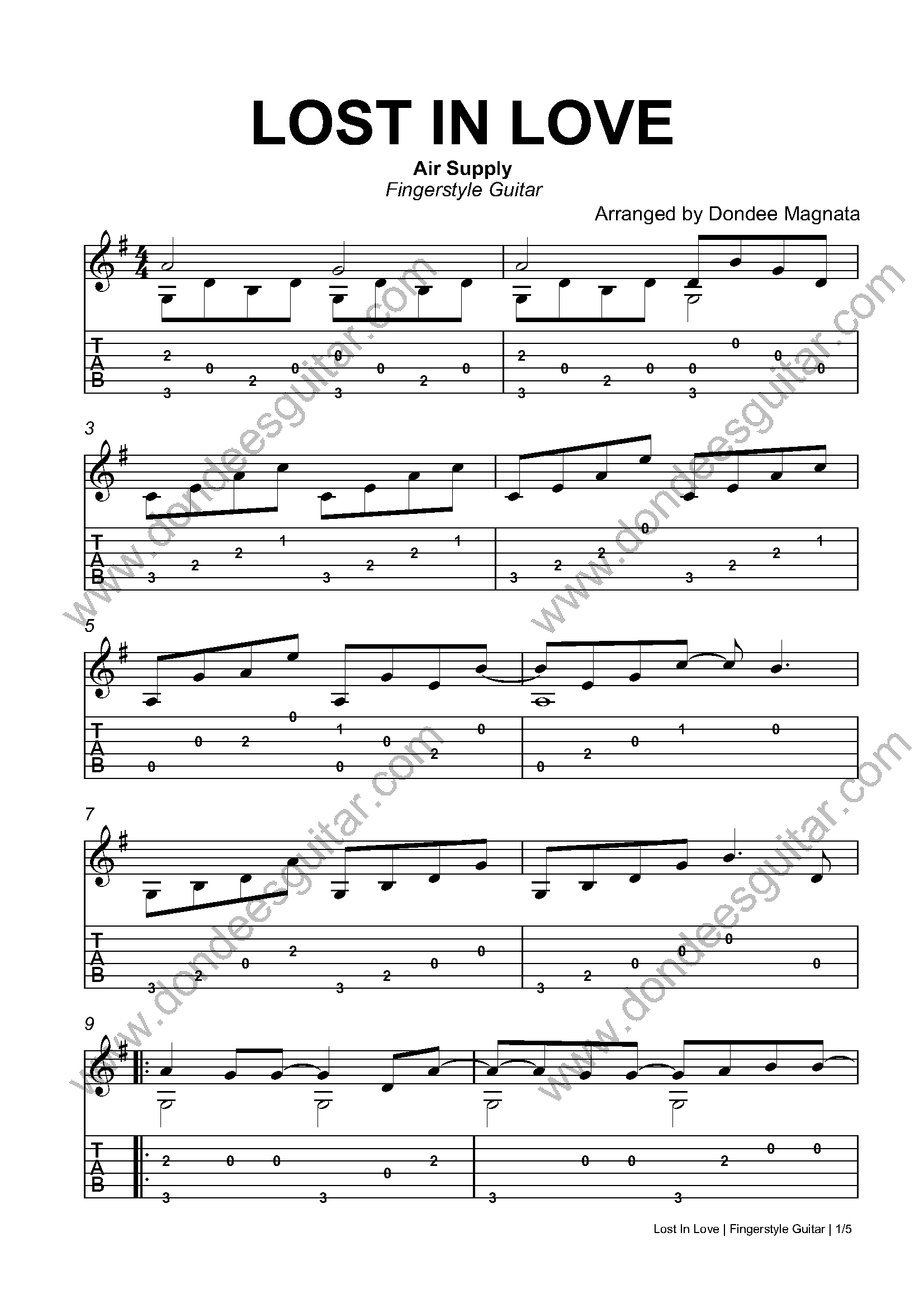 Lost In Love Fingerstyle Tabs