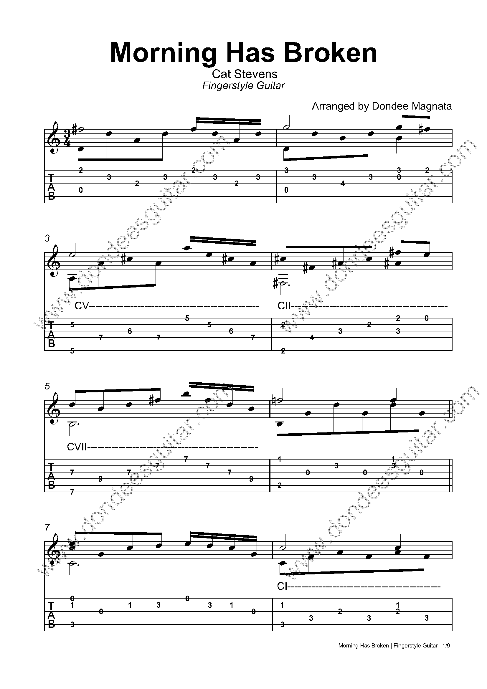 Morning Has Broken Fingerstyle Tabs