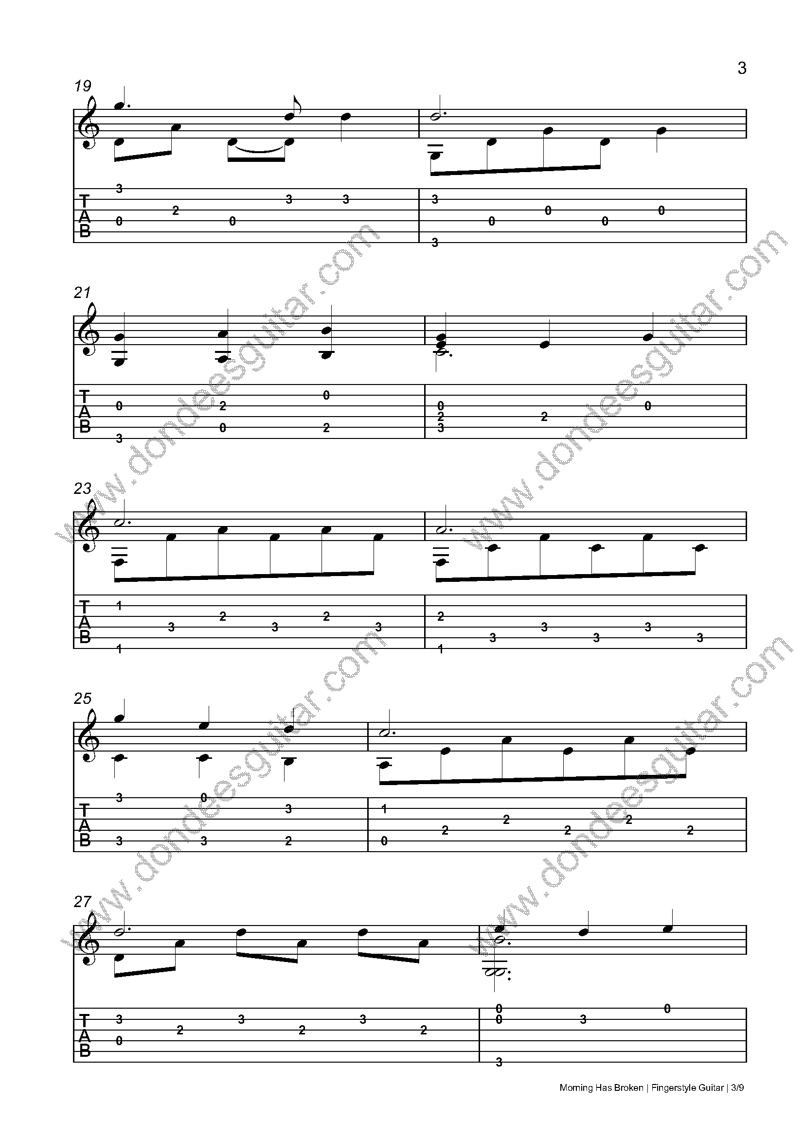 Morning Has Broken Fingerstyle Tabs