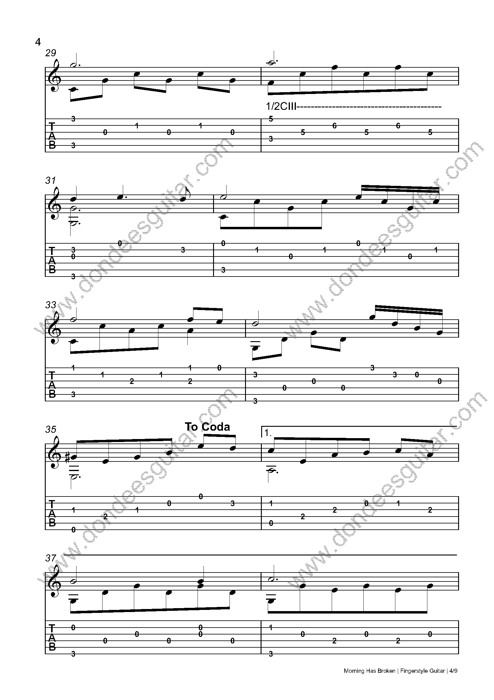 Morning Has Broken Fingerstyle Tabs