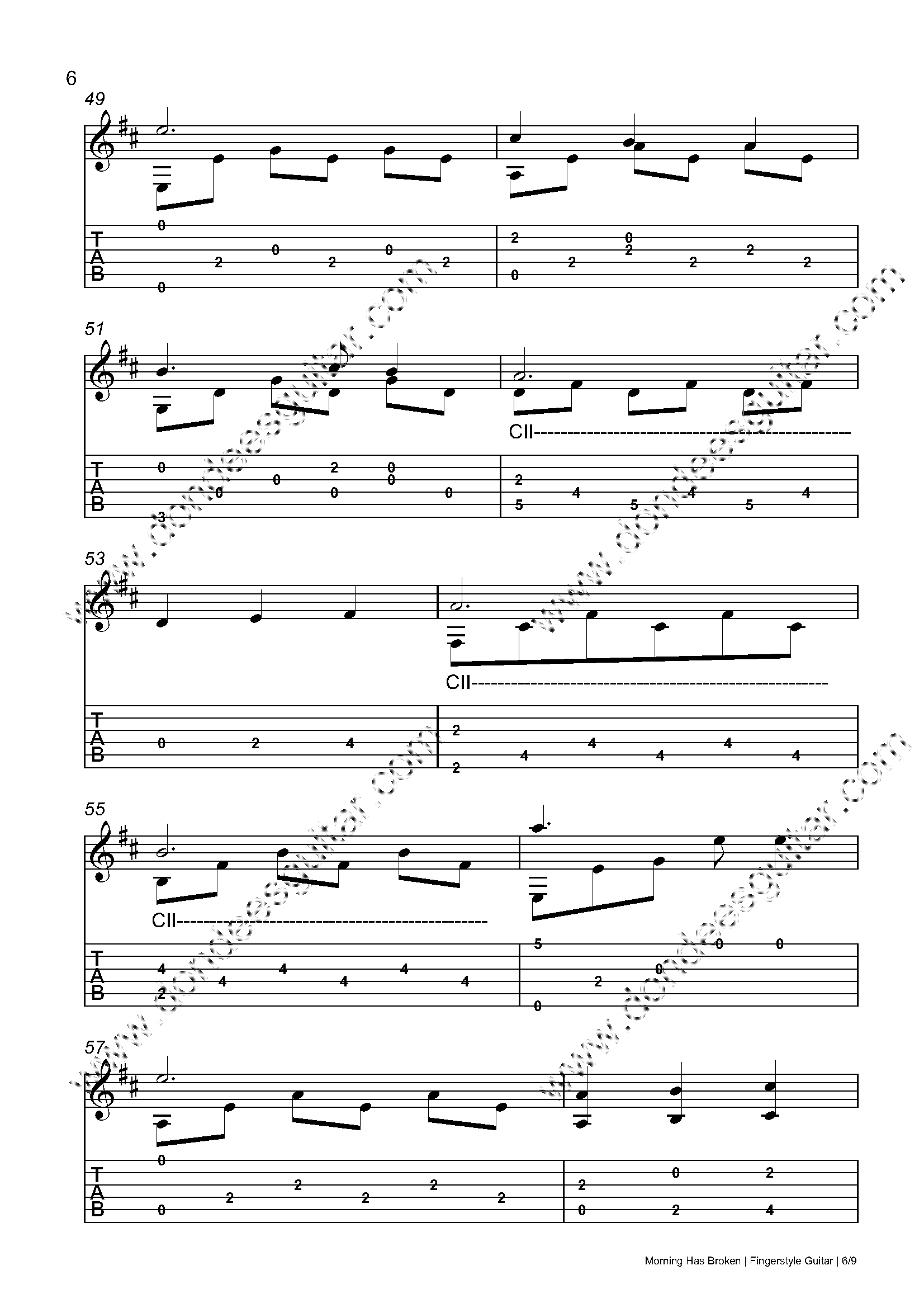 Morning Has Broken Fingerstyle Tabs