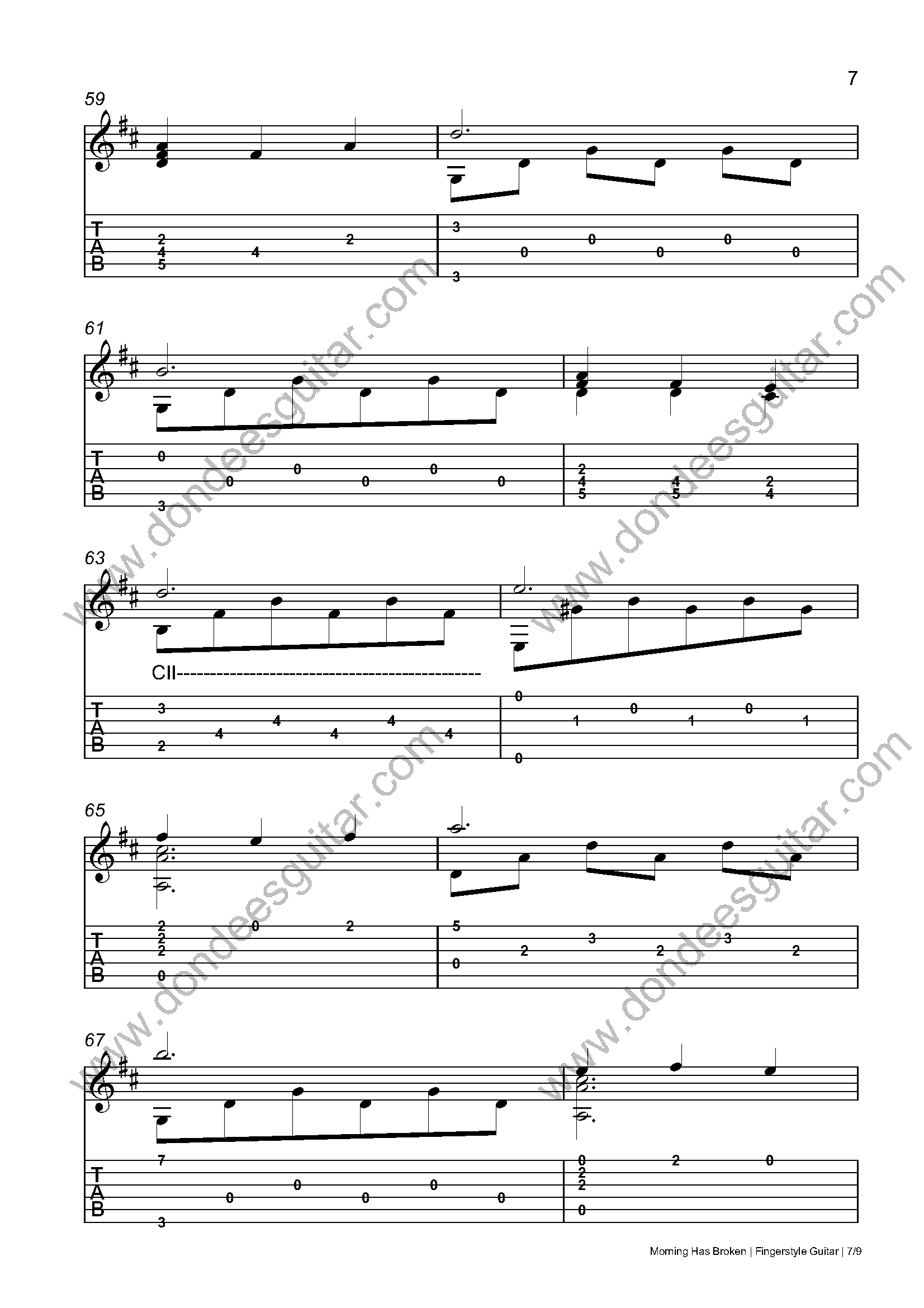 Morning Has Broken Fingerstyle Tabs