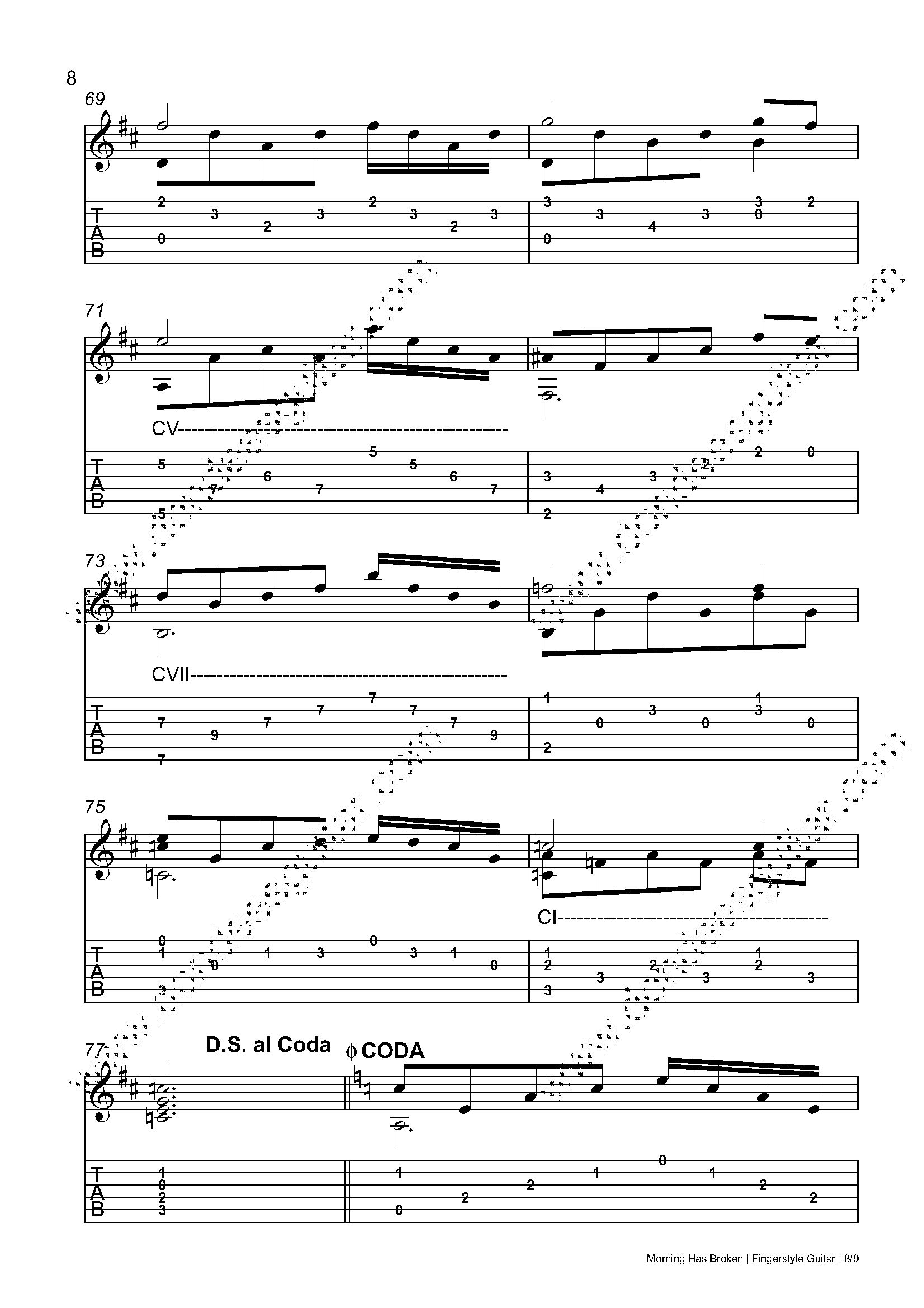 Morning Has Broken Fingerstyle Tabs