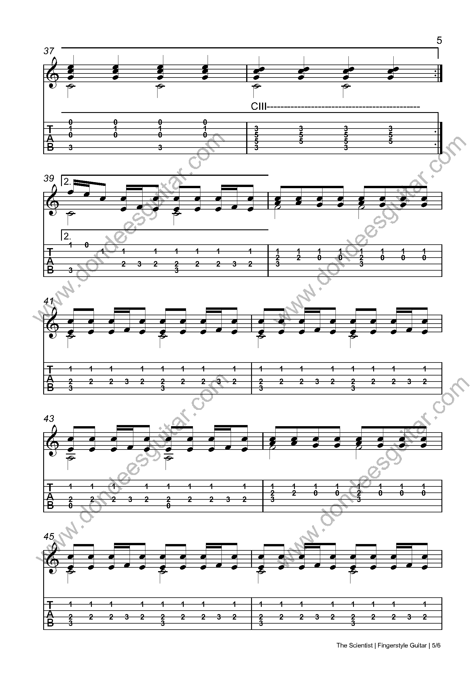 The Scientist Fingerstyle Tabs