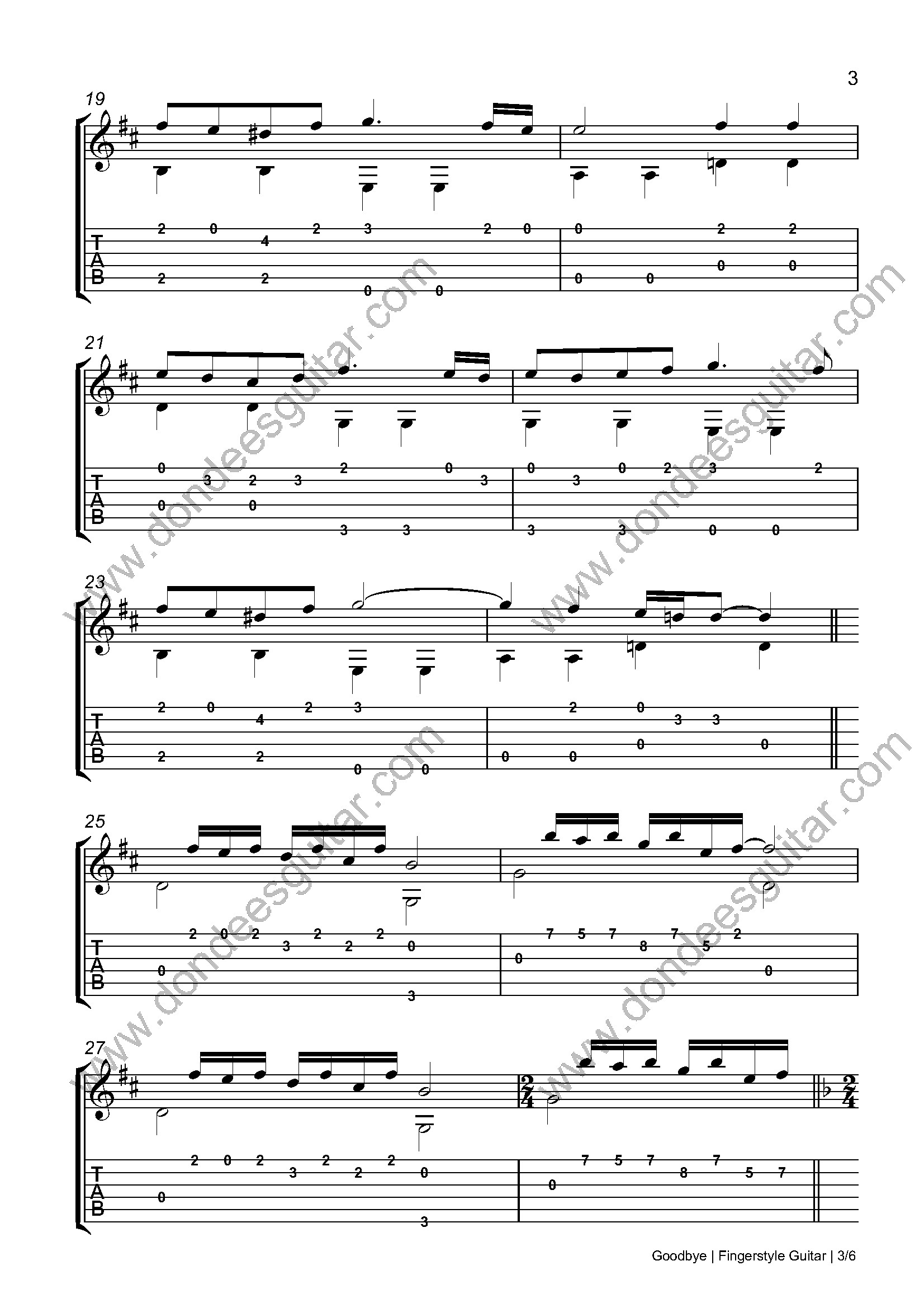 Goodbye Fingerstyle Guitar Tabs