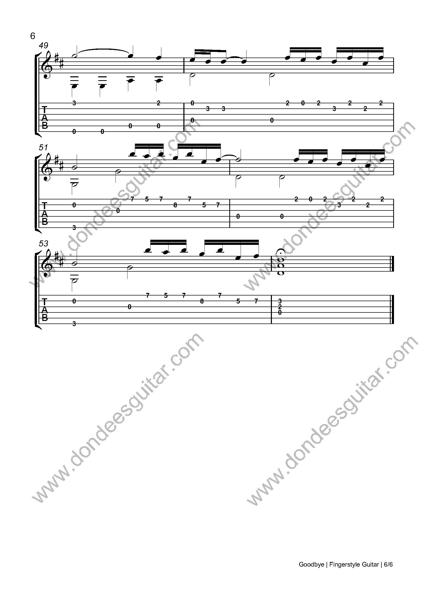 Goodbye Fingerstyle Guitar Tabs