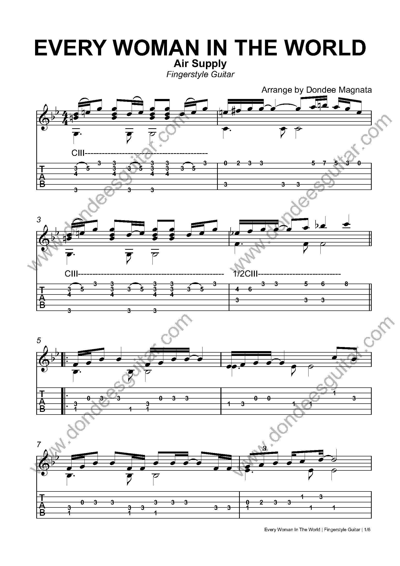 Every Woman In The World Fingerstyle Guitar_Page_1 Every Woman In The World Fingerstyle Tabs