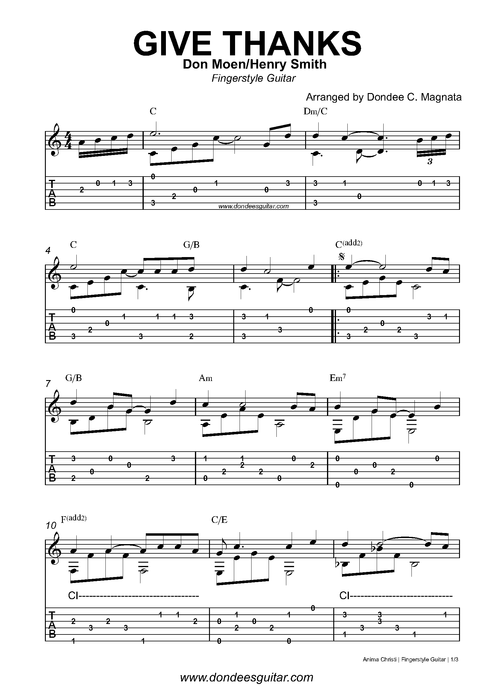 Give Thanks Fingerstyle Tabs