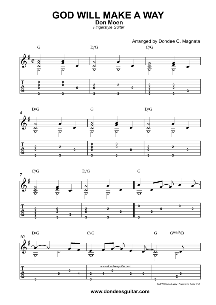 God Will Make A Way Fingerstyle Tabs - Don Moen | Dondee's Guitar Tabs