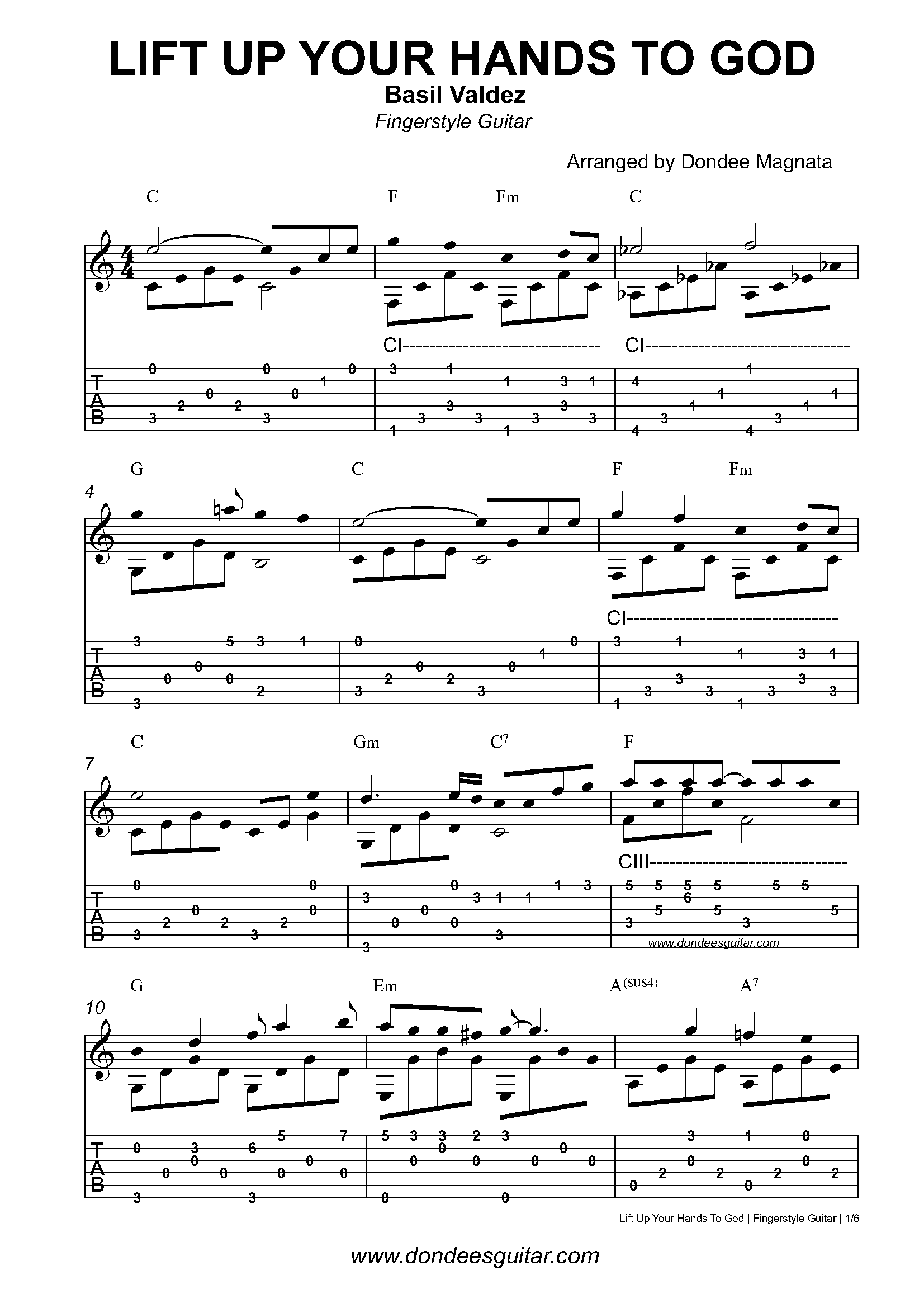 Lift Up Your Hands To God Fingerstyle Tabs