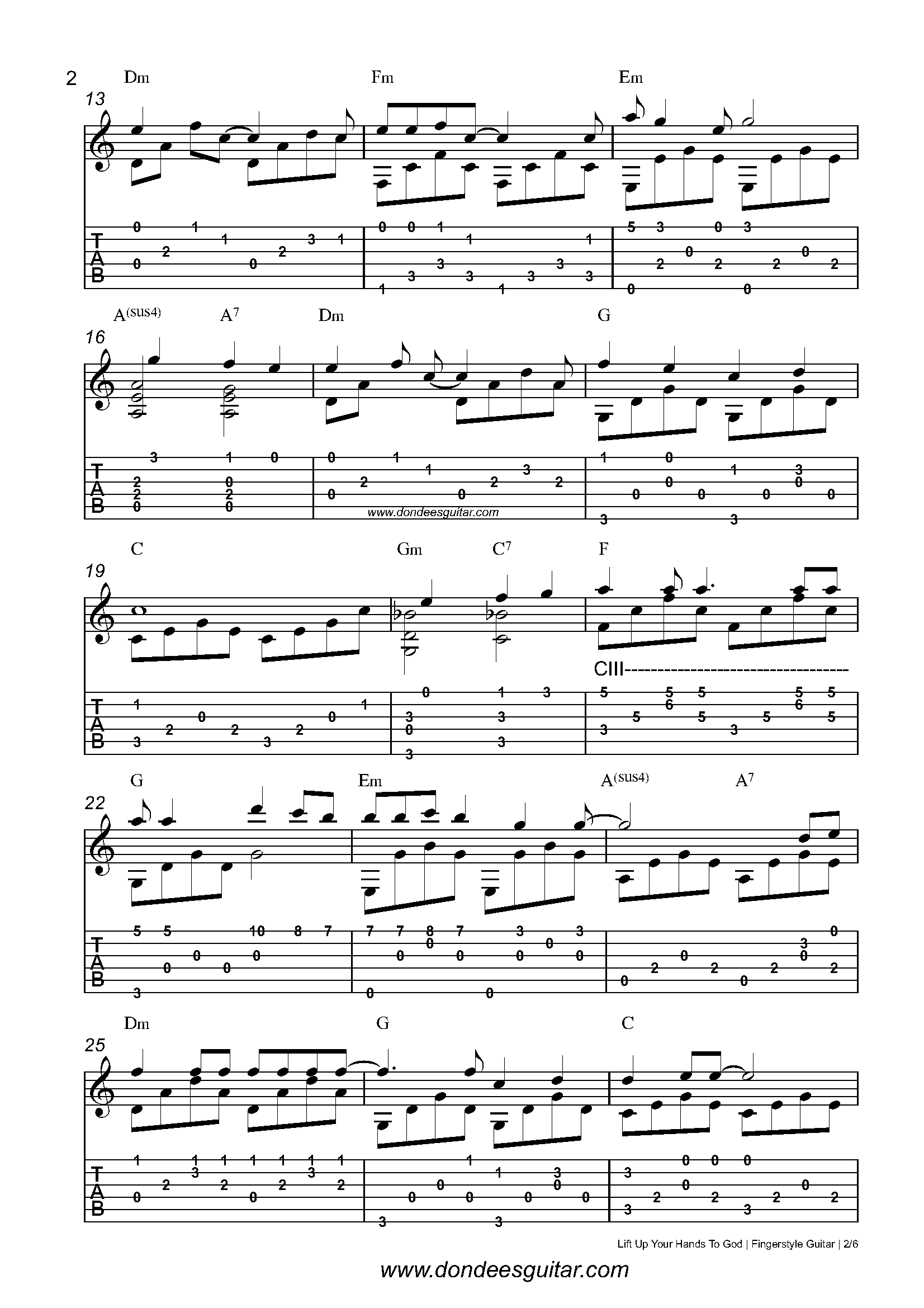 Lift Up Your Hands To God Fingerstyle Tabs