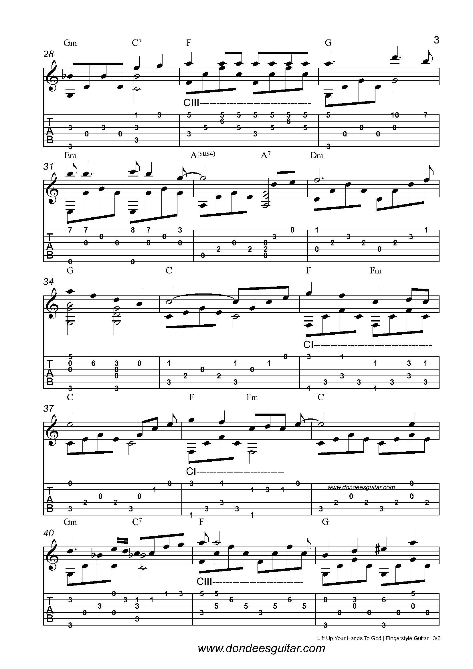 Lift Up Your Hands To God Fingerstyle Tabs