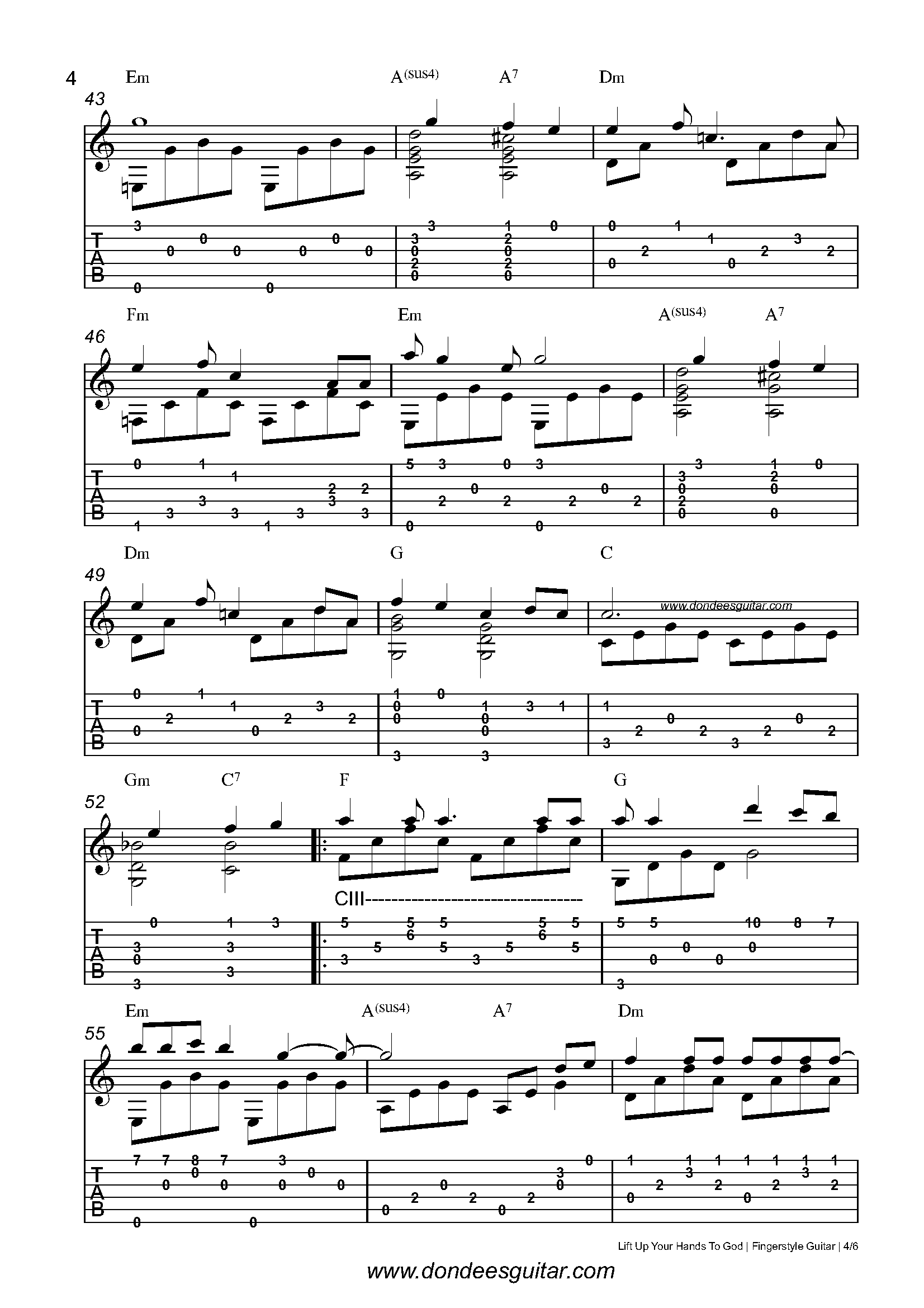 Lift Up Your Hands To God Fingerstyle Tabs