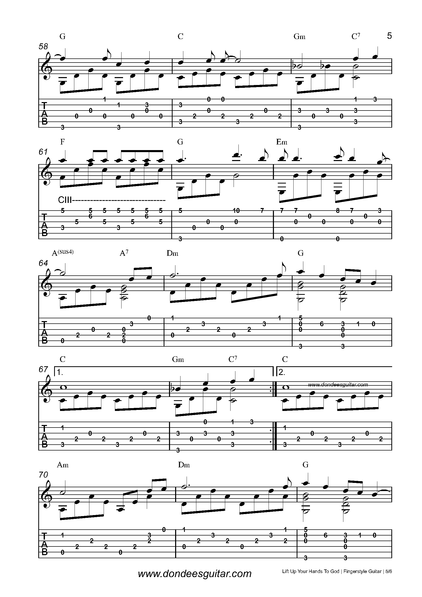 Lift Up Your Hands To God Fingerstyle Tabs