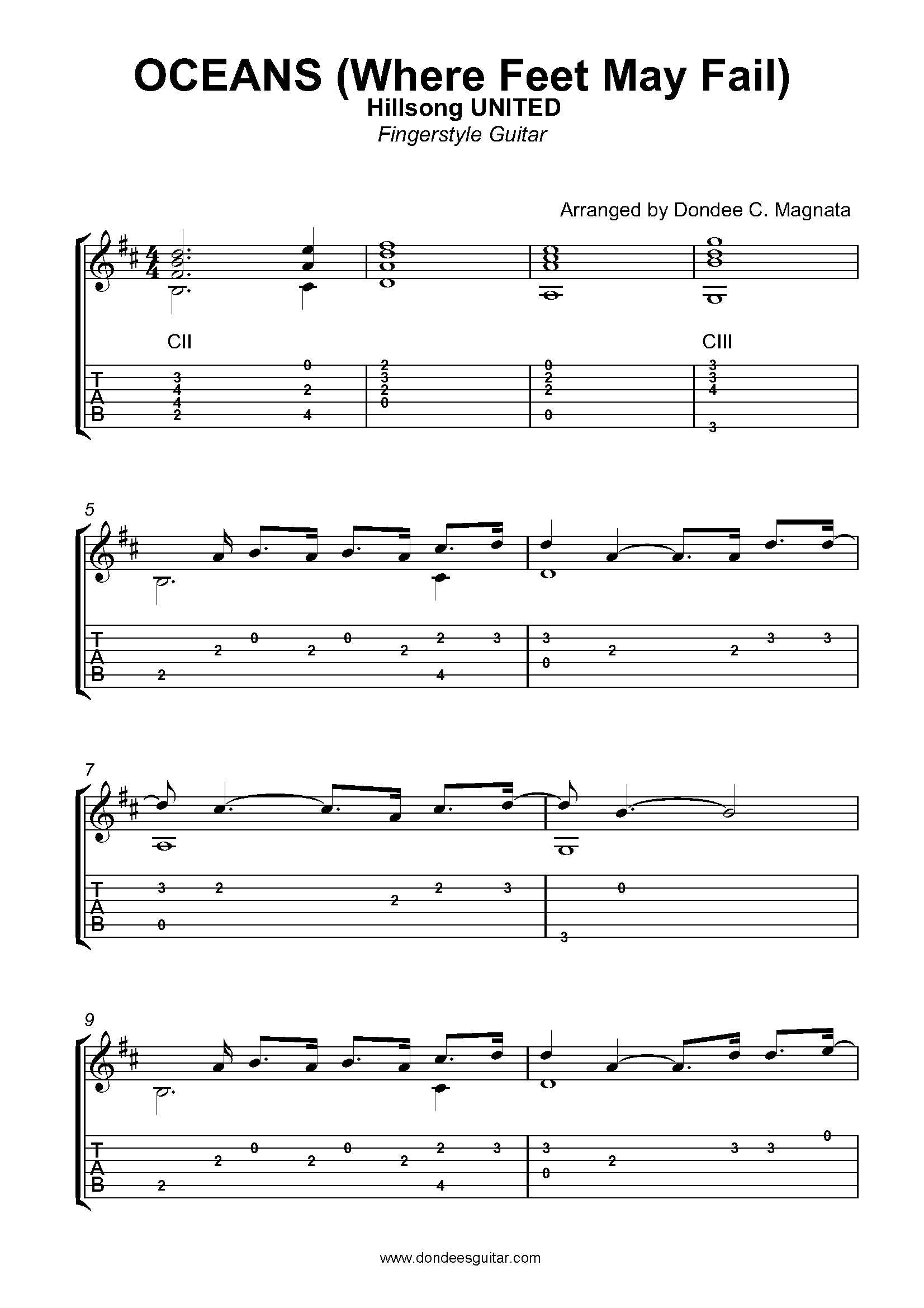 Oceans Fingerstyle Guitar Tabs