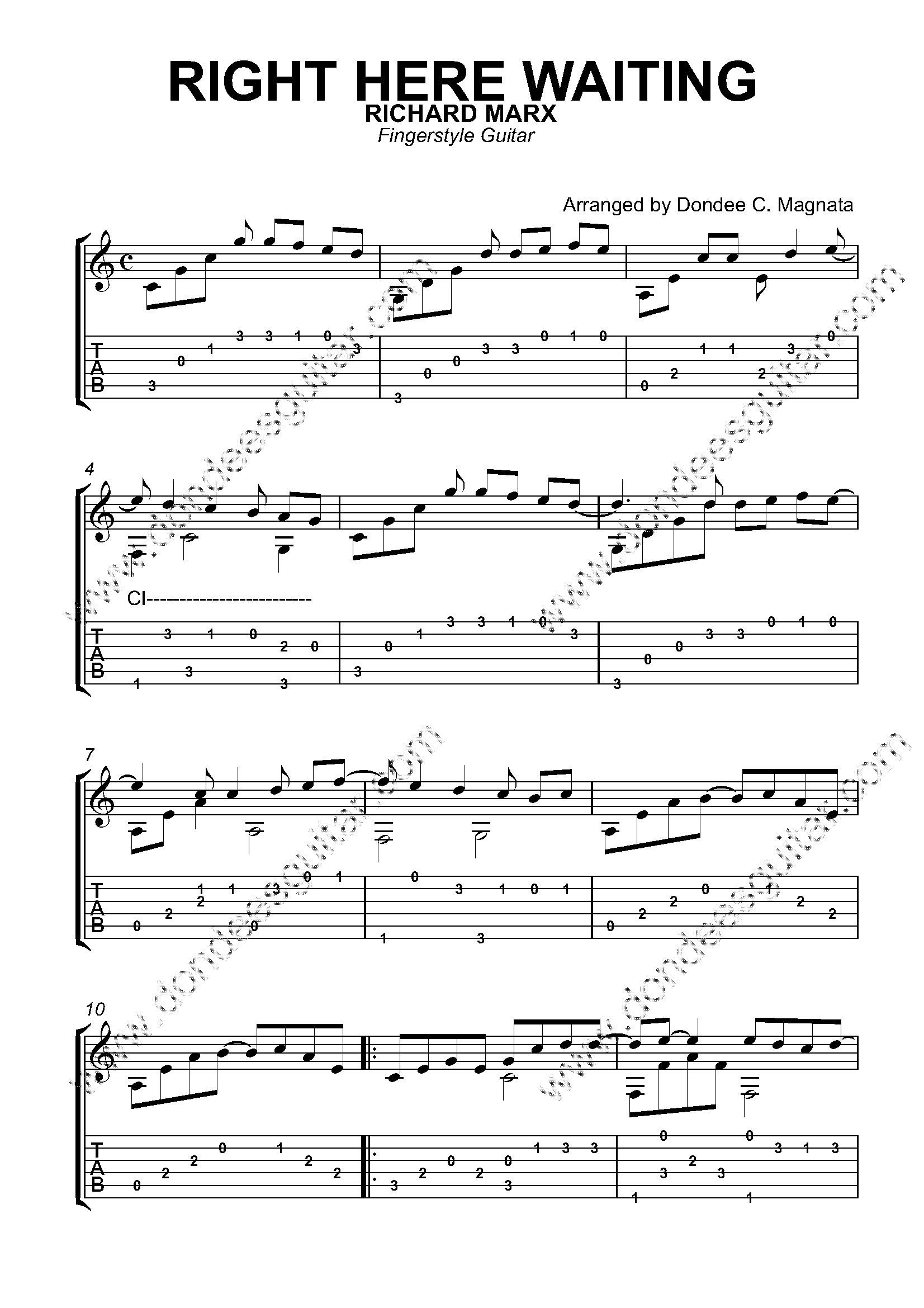 Right Here Waiting Fingerstyle Tabs