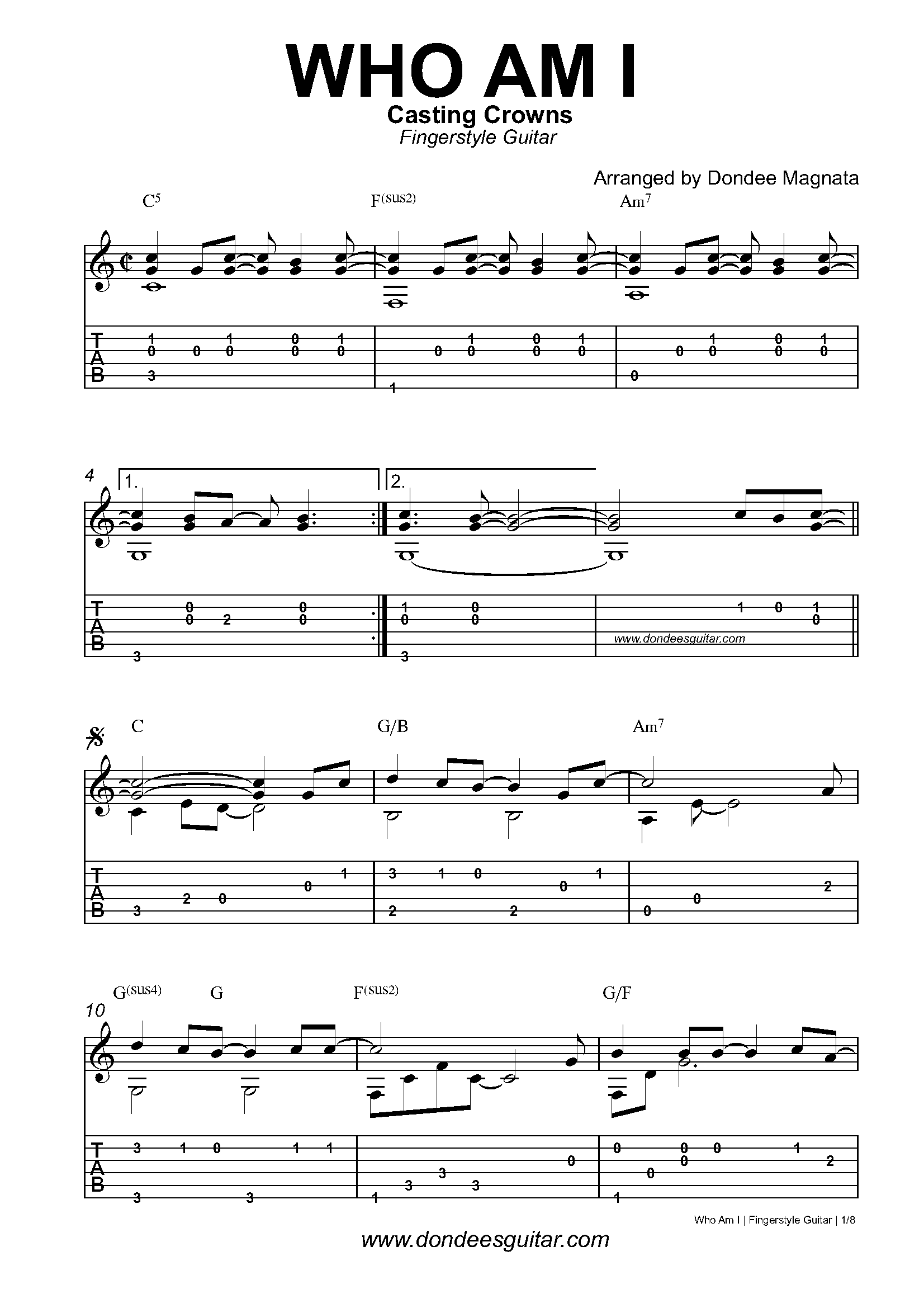 Who Am I Fingerstyle Guitar Tabs