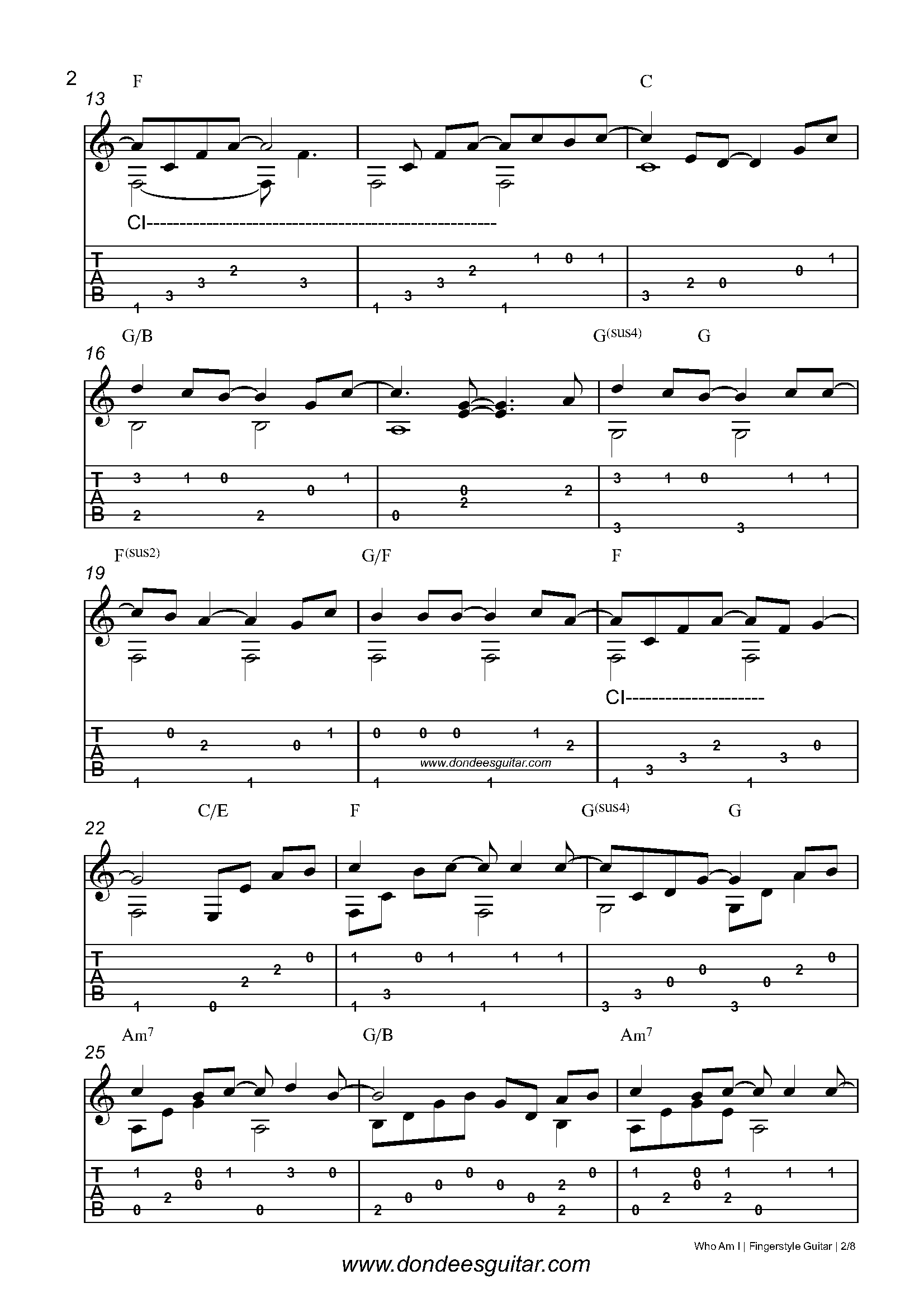 Who Am I Fingerstyle Guitar Tabs