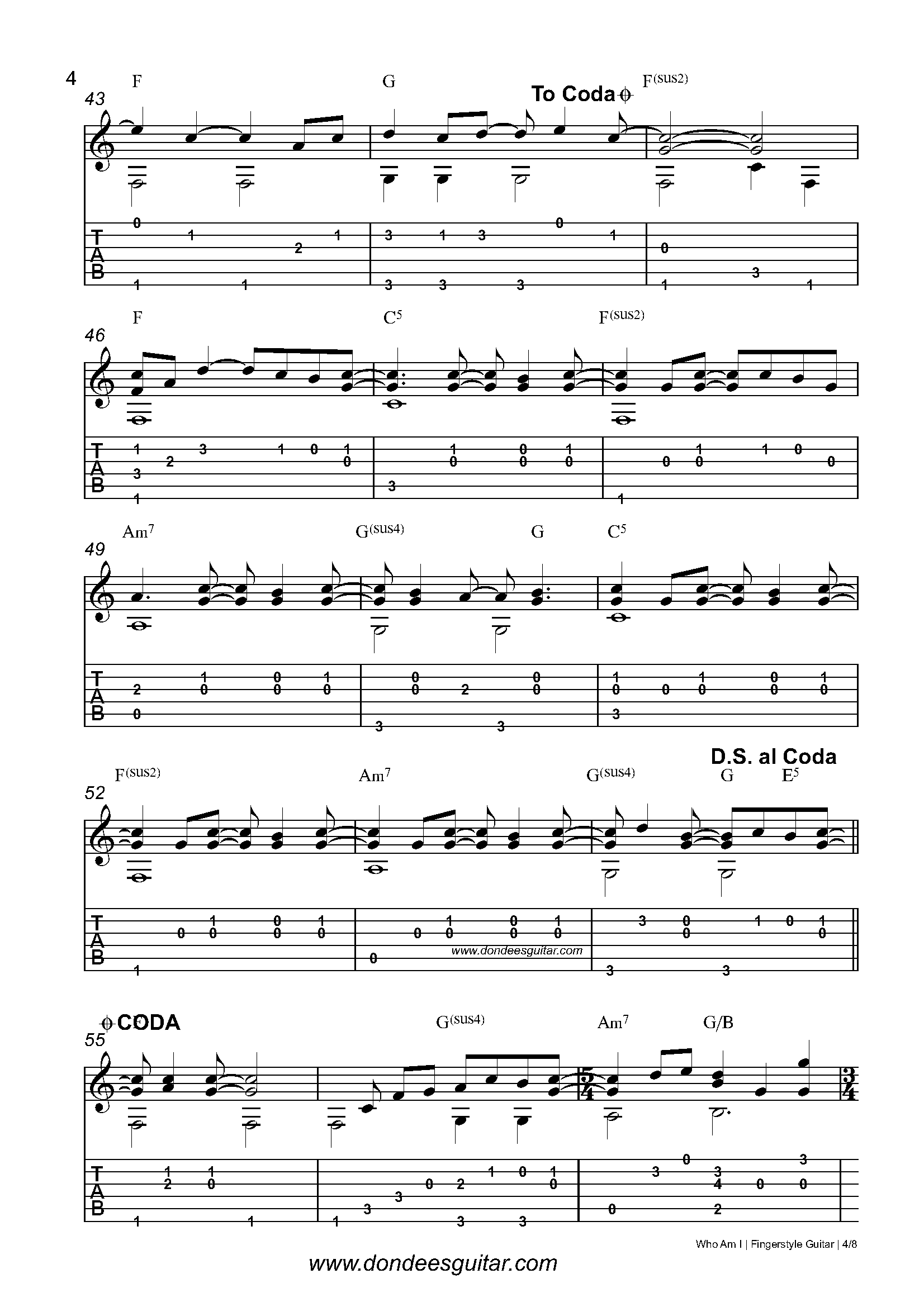 Who Am I Fingerstyle Guitar Tabs