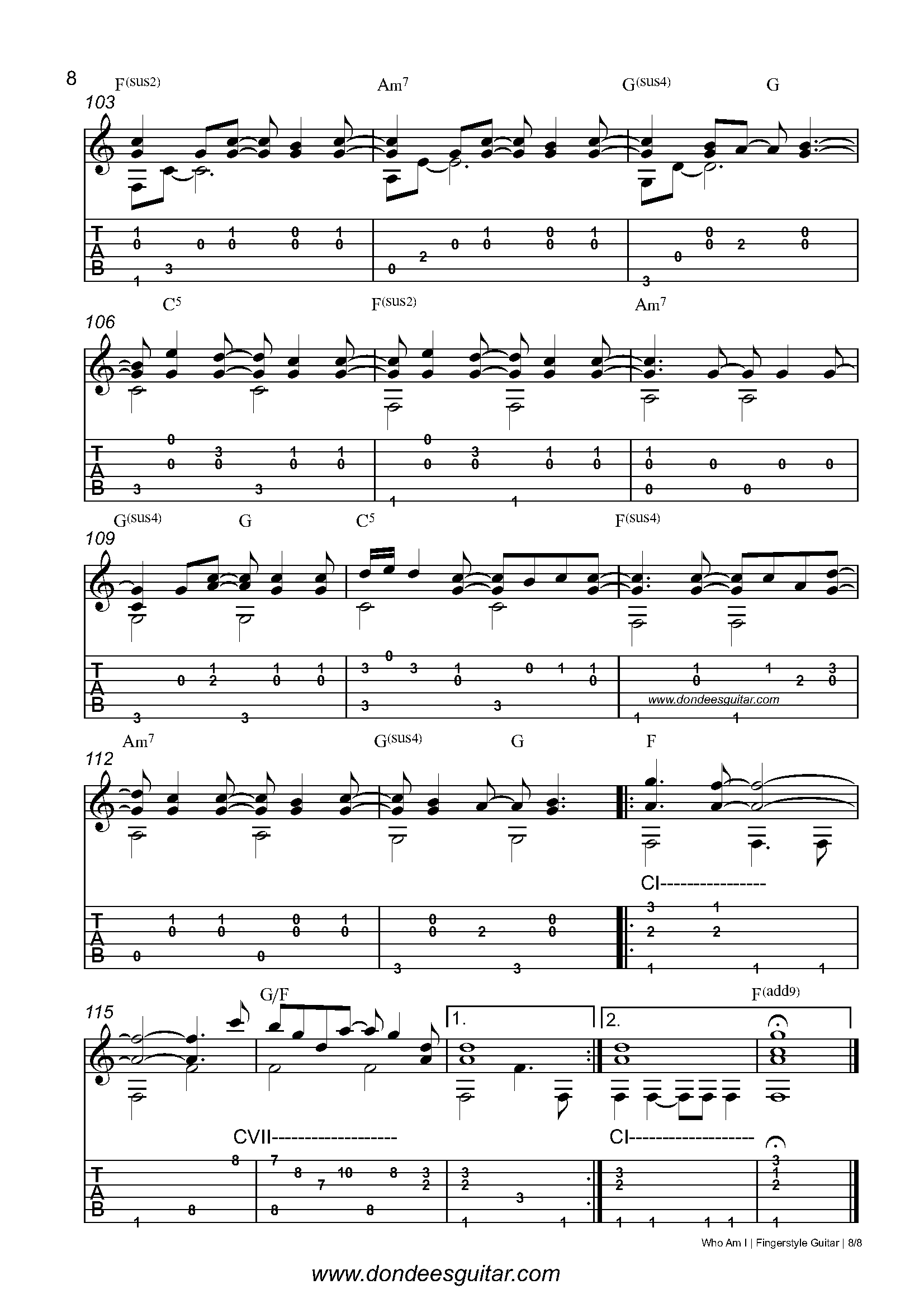 Who Am I Fingerstyle Guitar Tabs