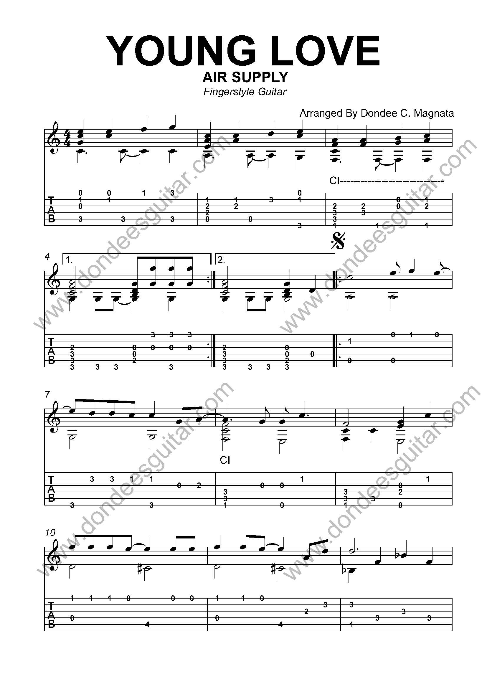 Young Love Fingerstyle Guitar Tabs