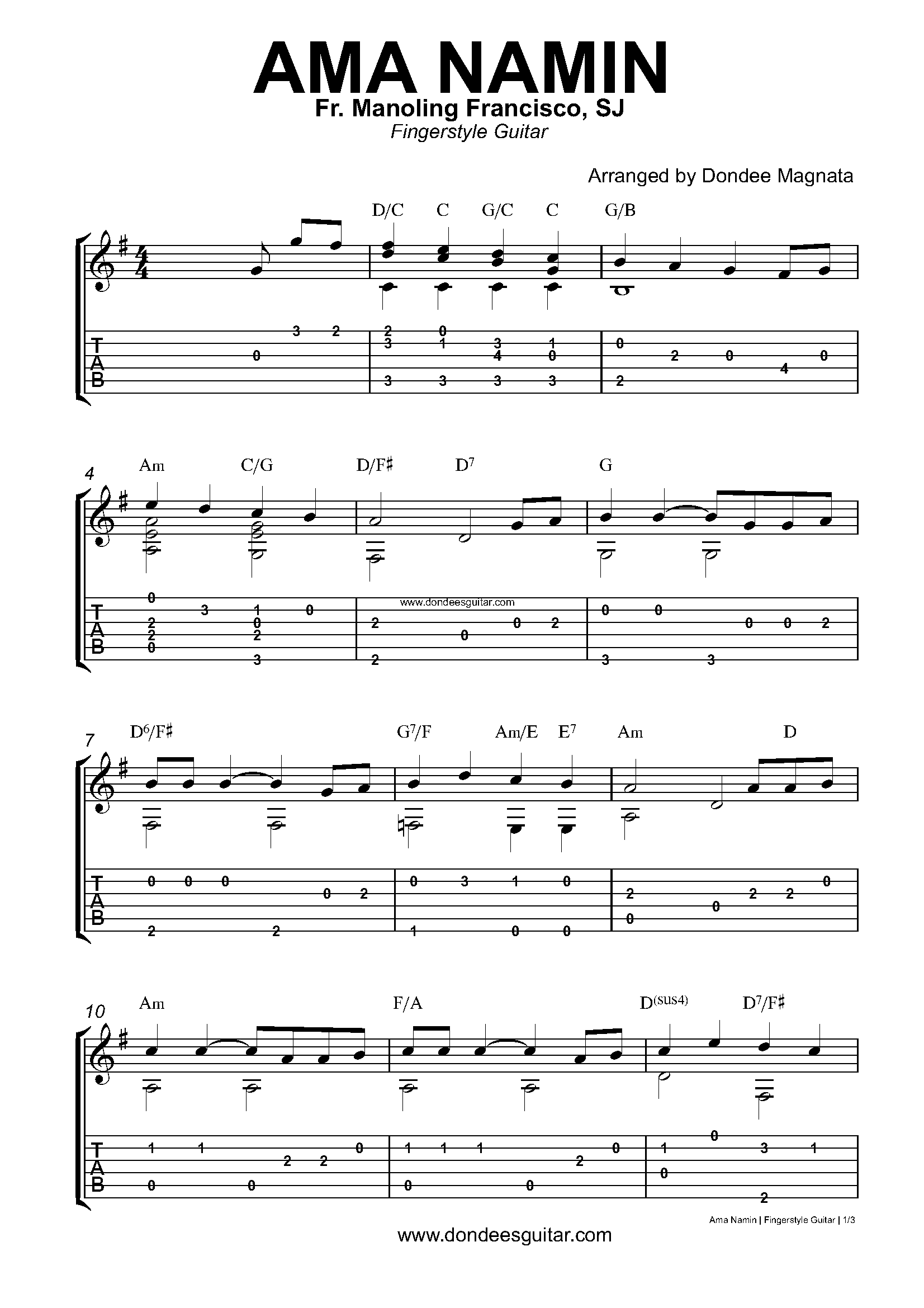 Ama Namin Fingerstyle Guitar Tabs