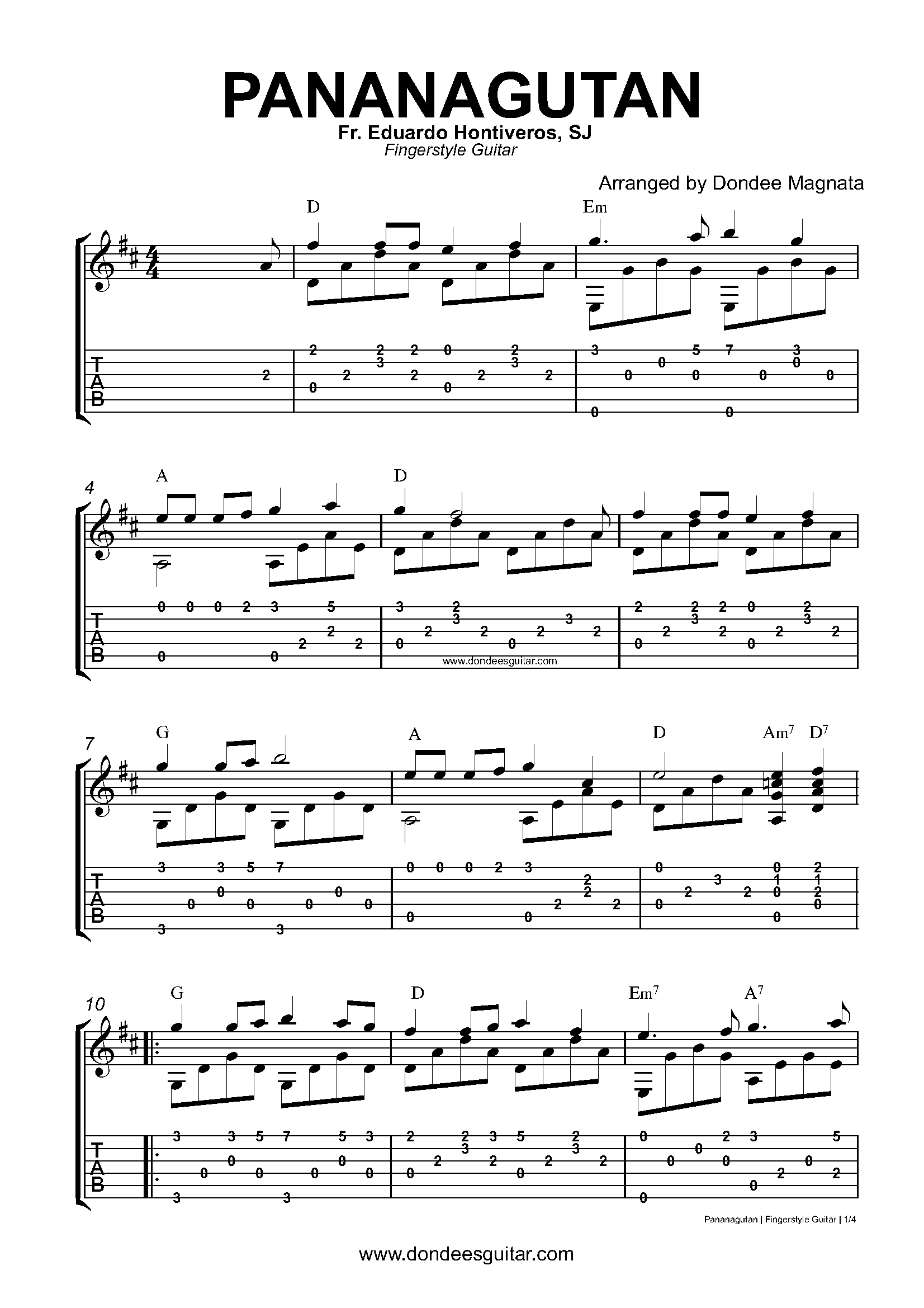 Pananagutan Fingerstyle Guitar Tabs