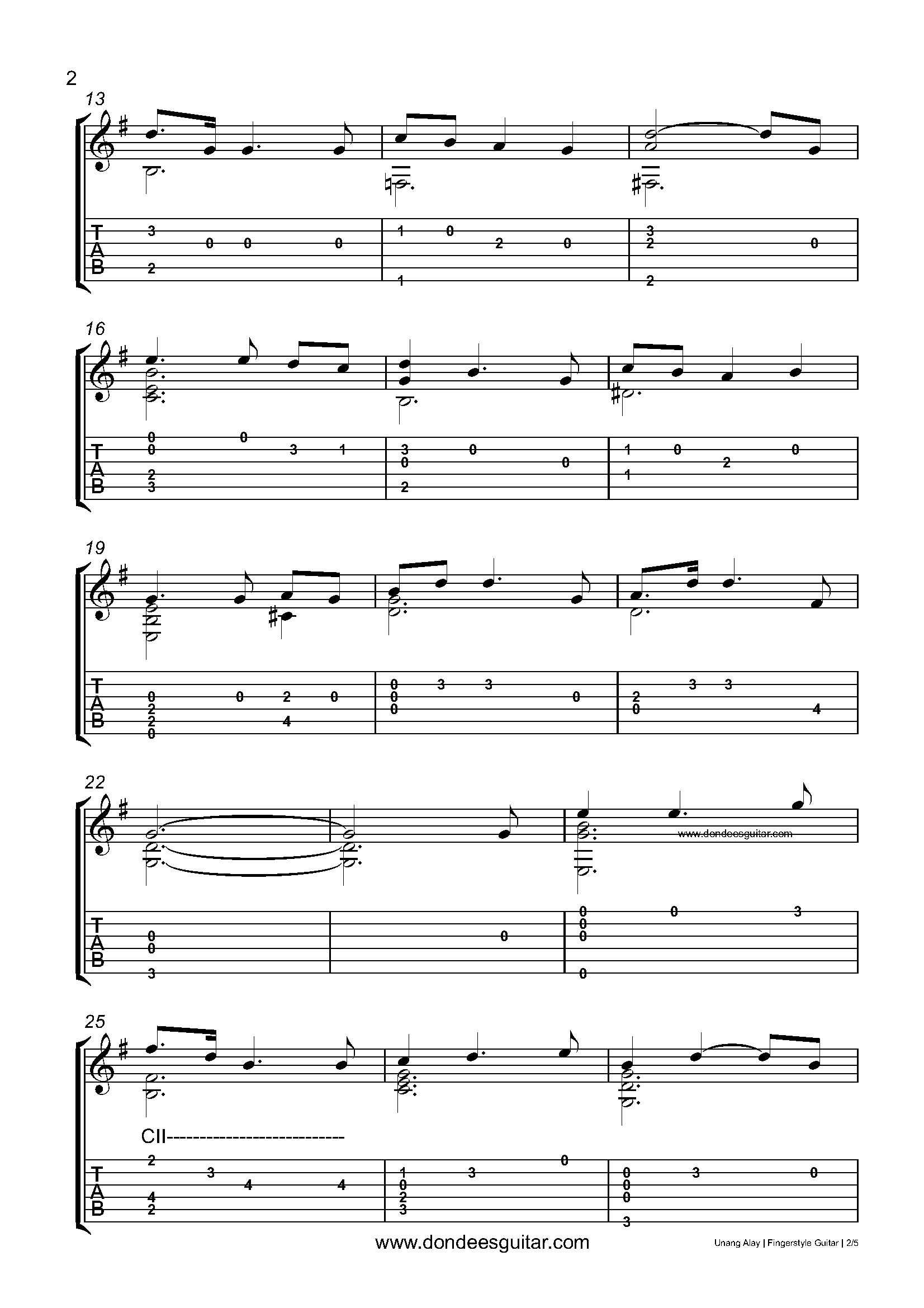 Unang Alay Fingerstyle Guitar Tabs