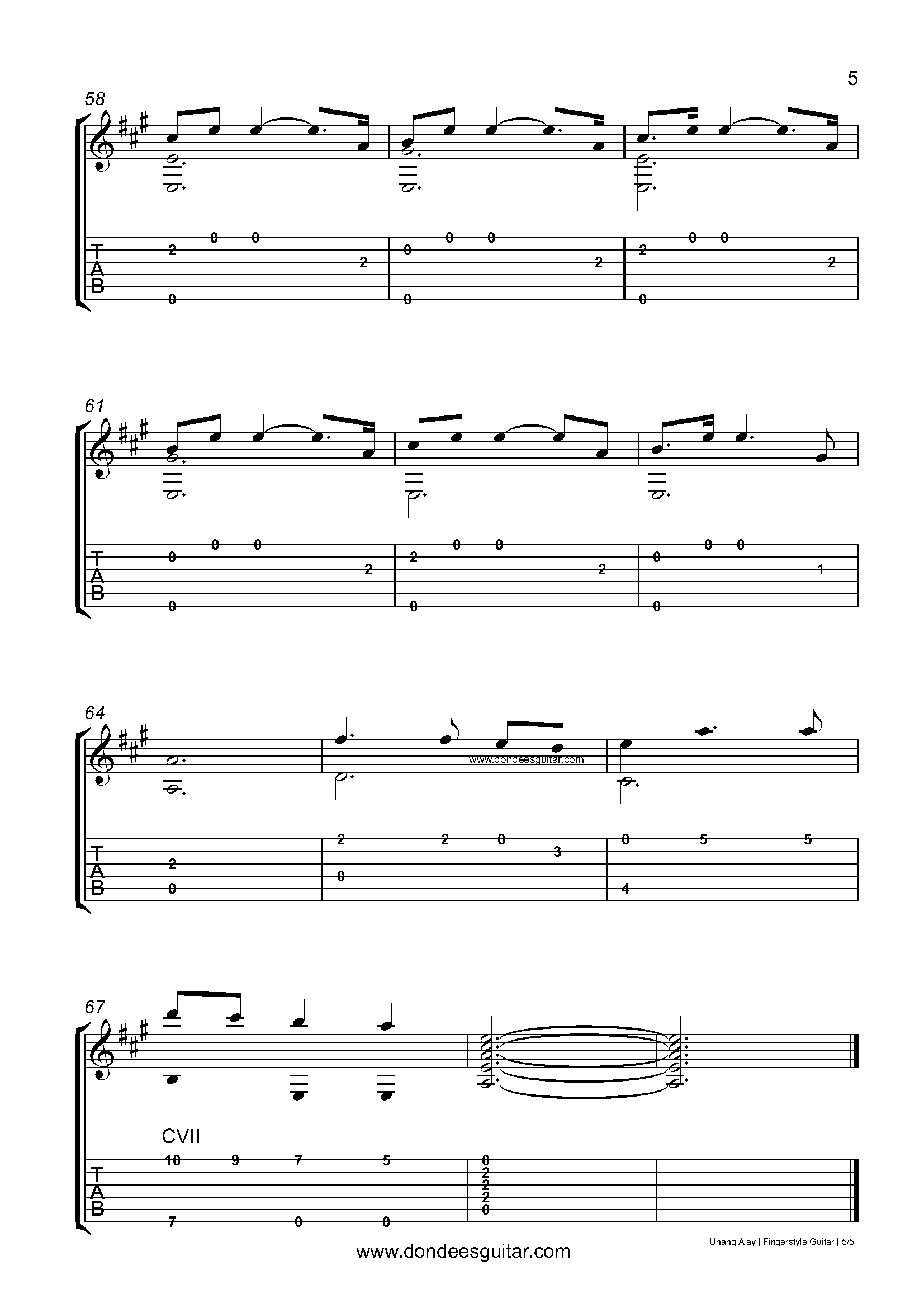 Unang Alay Fingerstyle Guitar Tabs