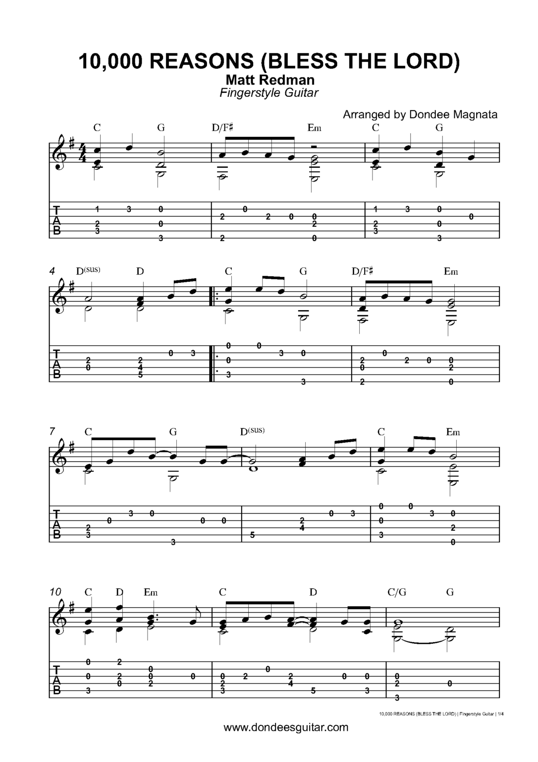 10000 Reasons Fingerstyle Tabs - Dondee's Guitar
