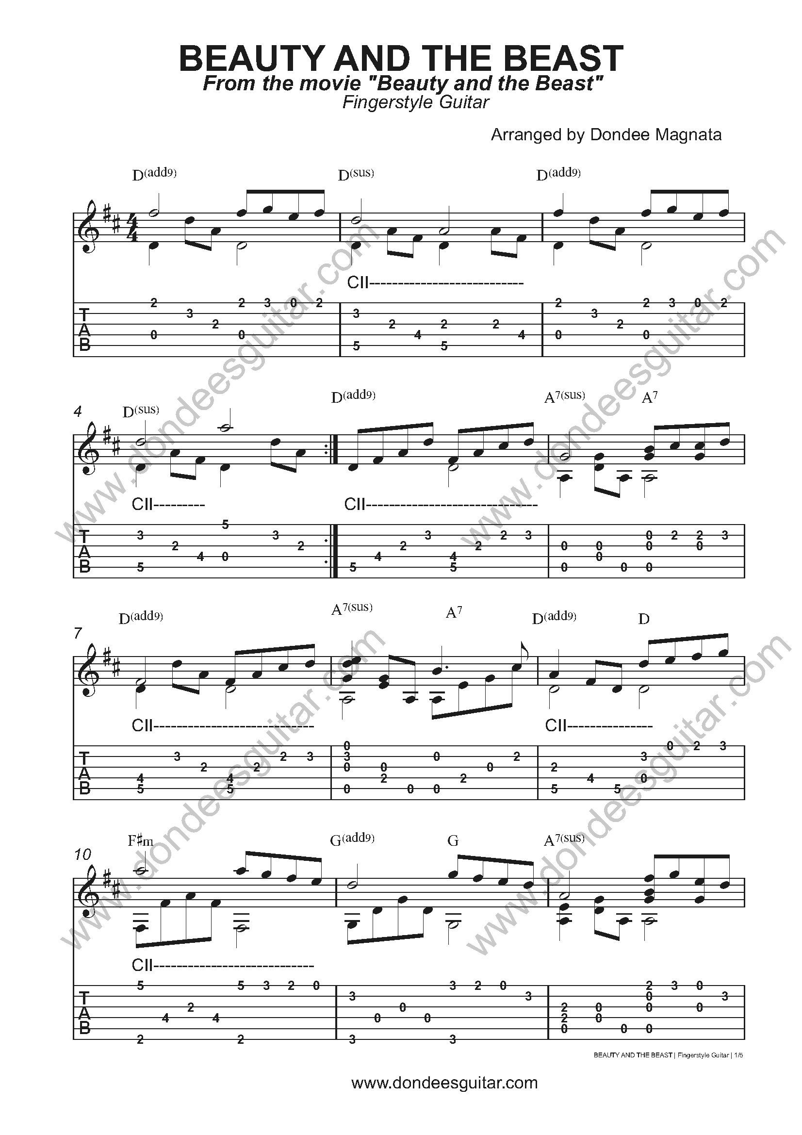 Beauty And The Beast Fingerstyle Tabs